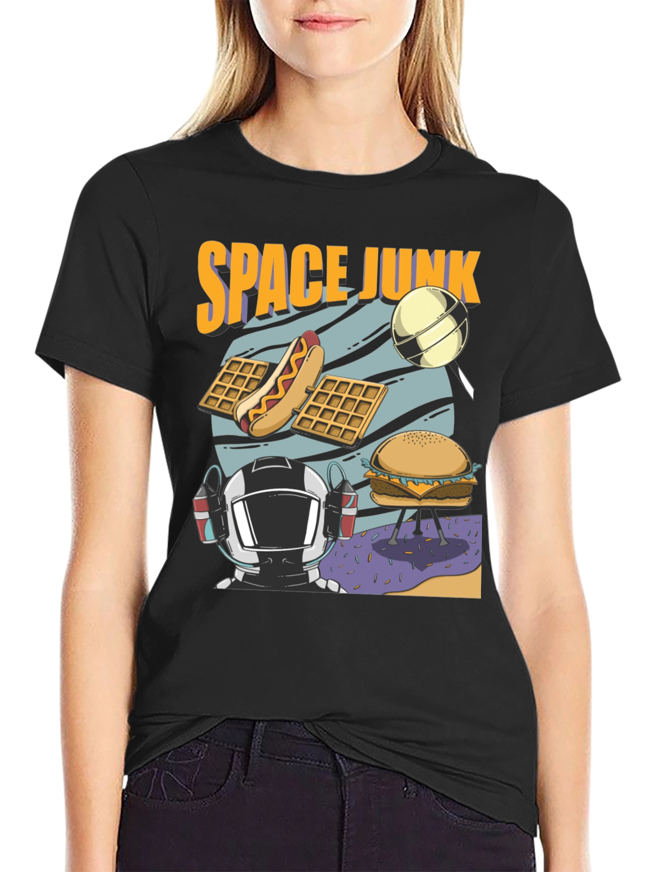 Space Junk Graphic T-Shirt - Astronaut and Food Design