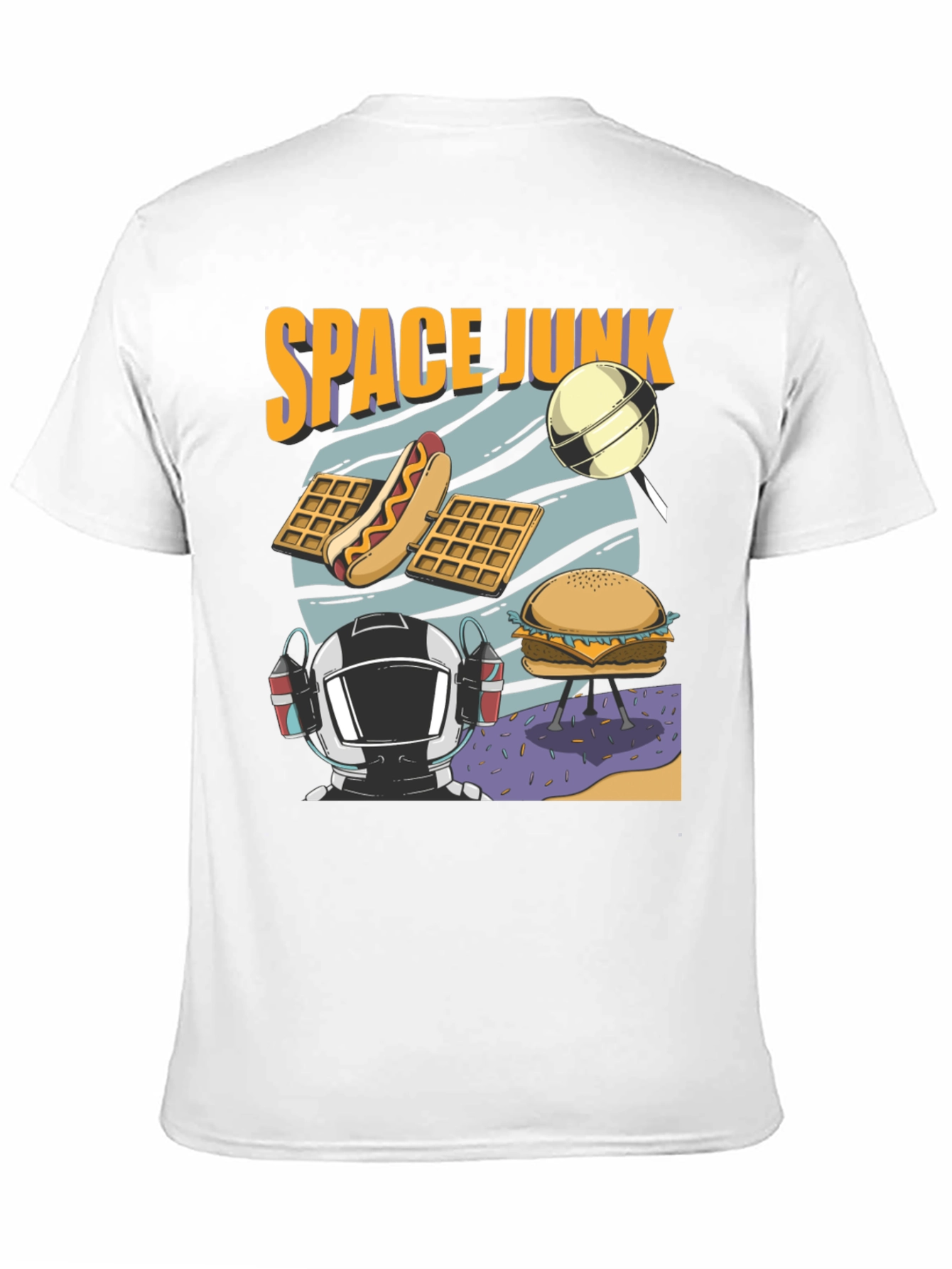 Space Junk Graphic T-Shirt - Astronaut and Food Design