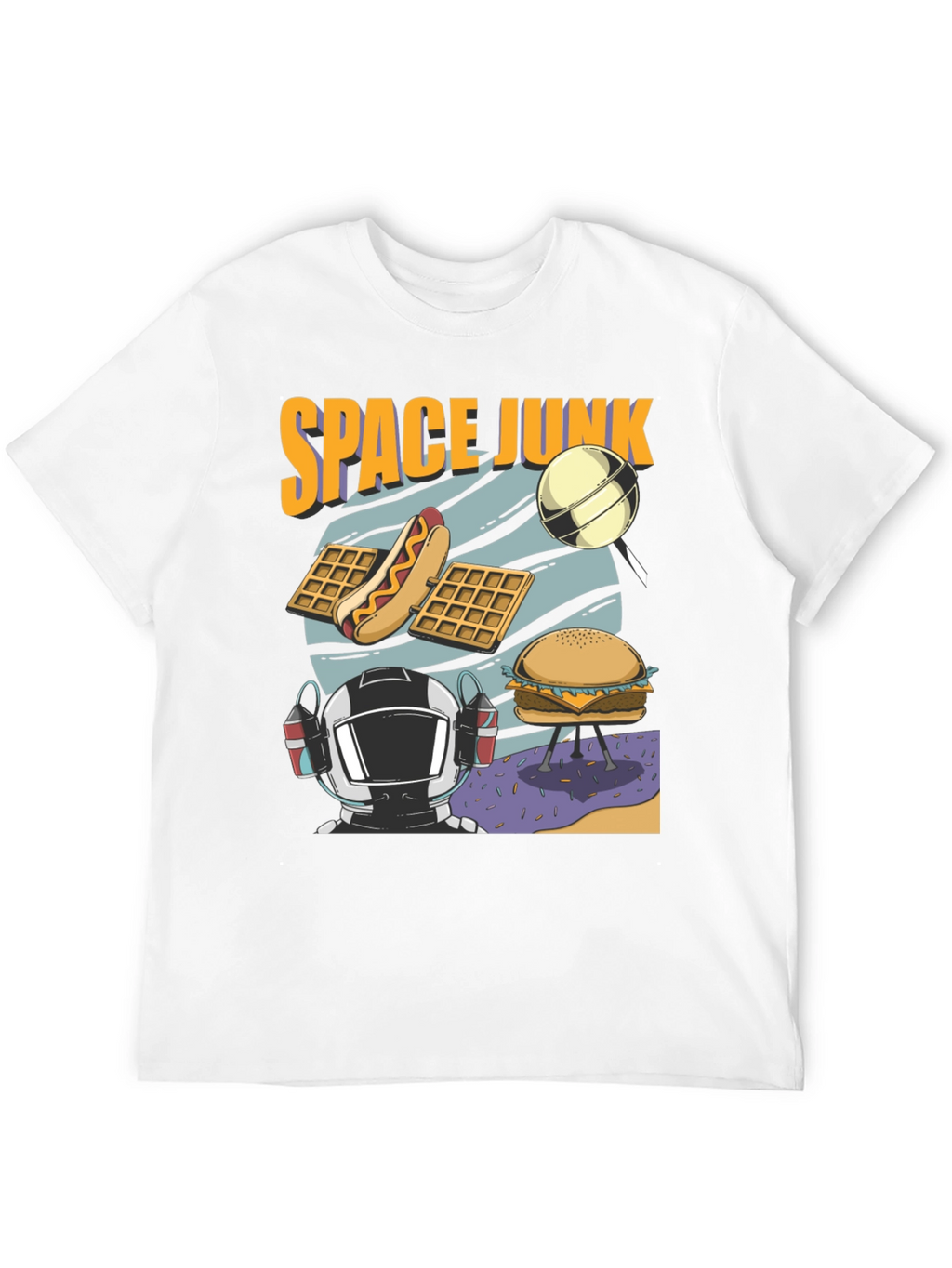 Space Junk Graphic T-Shirt - Astronaut and Food Design