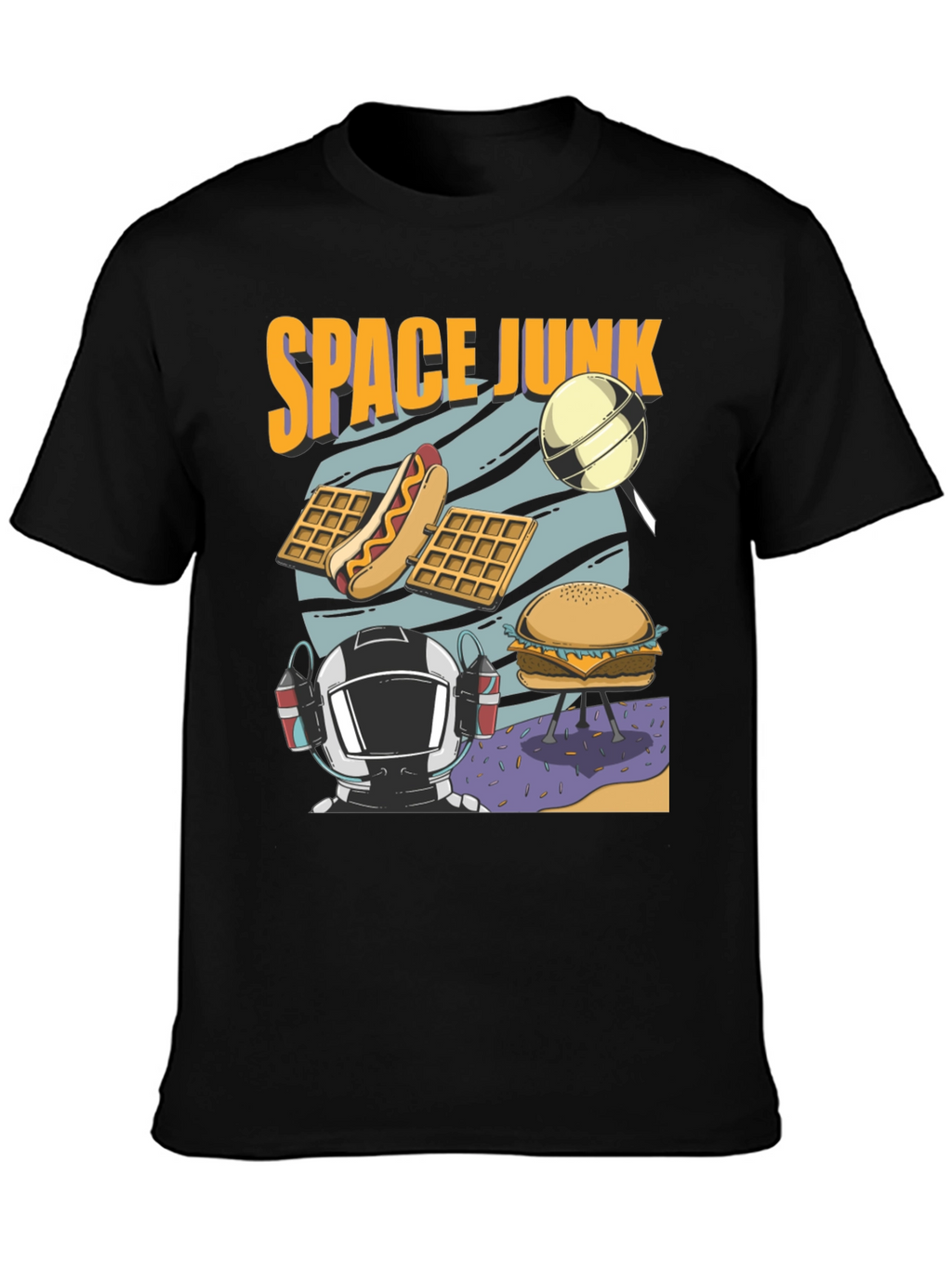 Space Junk Graphic T-Shirt - Astronaut and Food Design