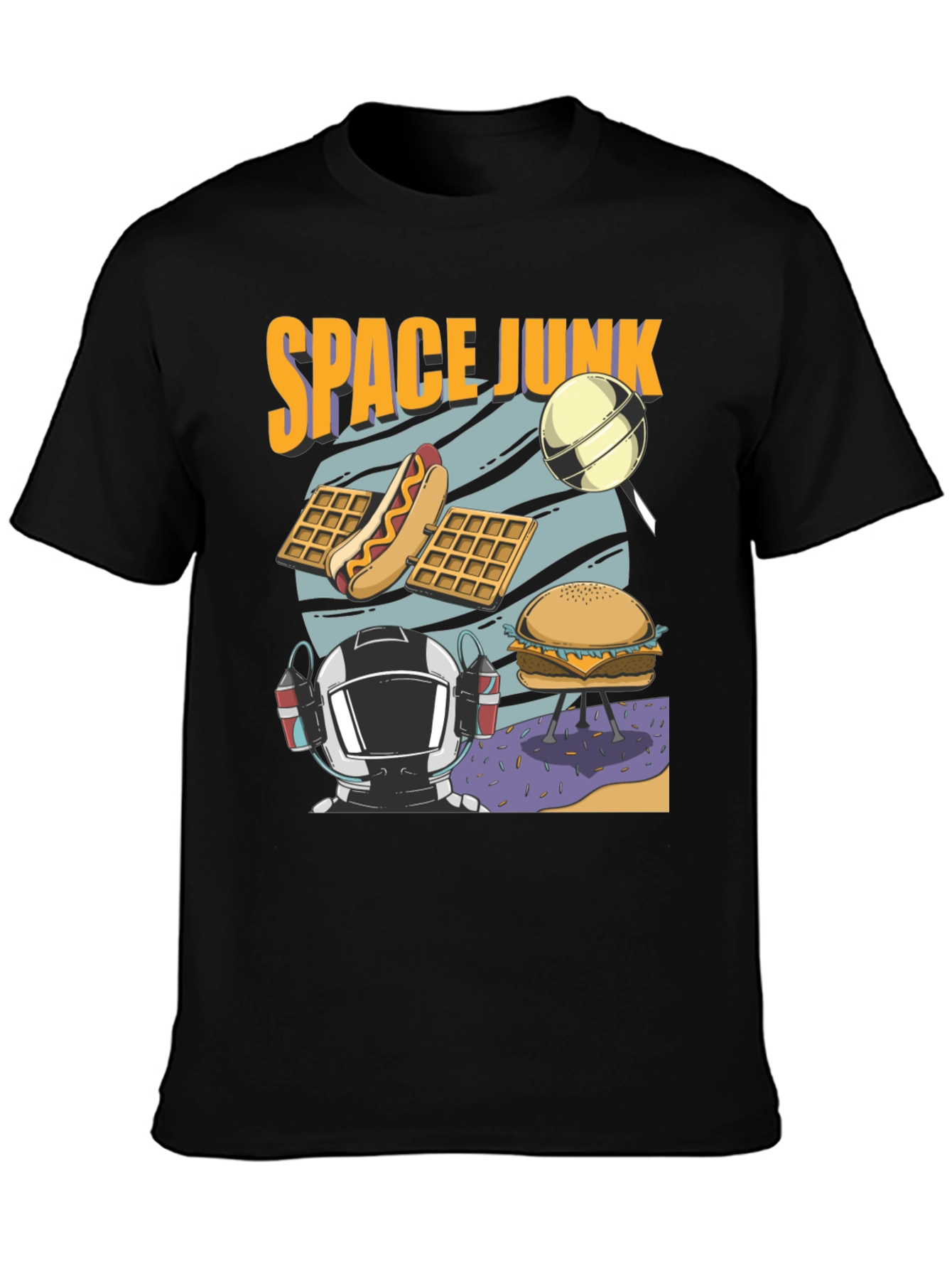Space Junk Graphic T-Shirt - Astronaut and Food Design