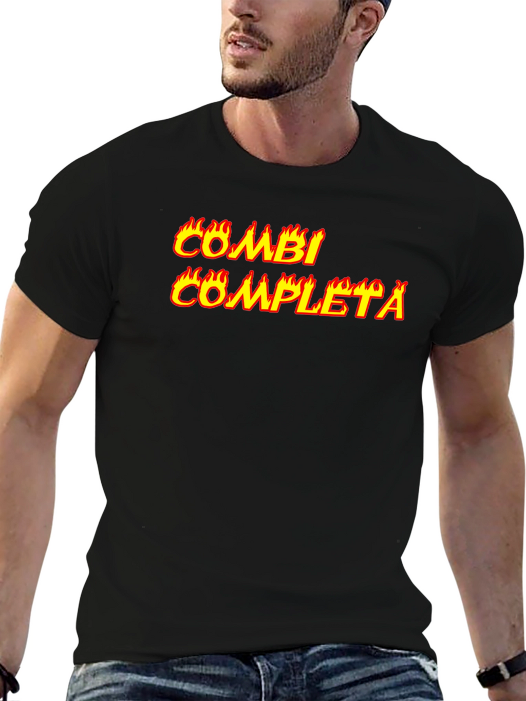 Combi Completa Flaming Text Black Tee