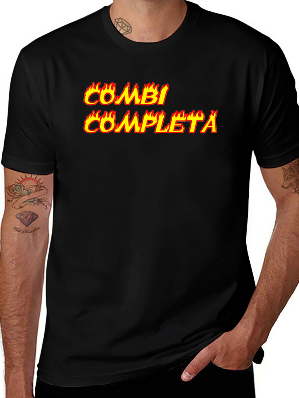 Combi Completa Flaming Text Black Tee