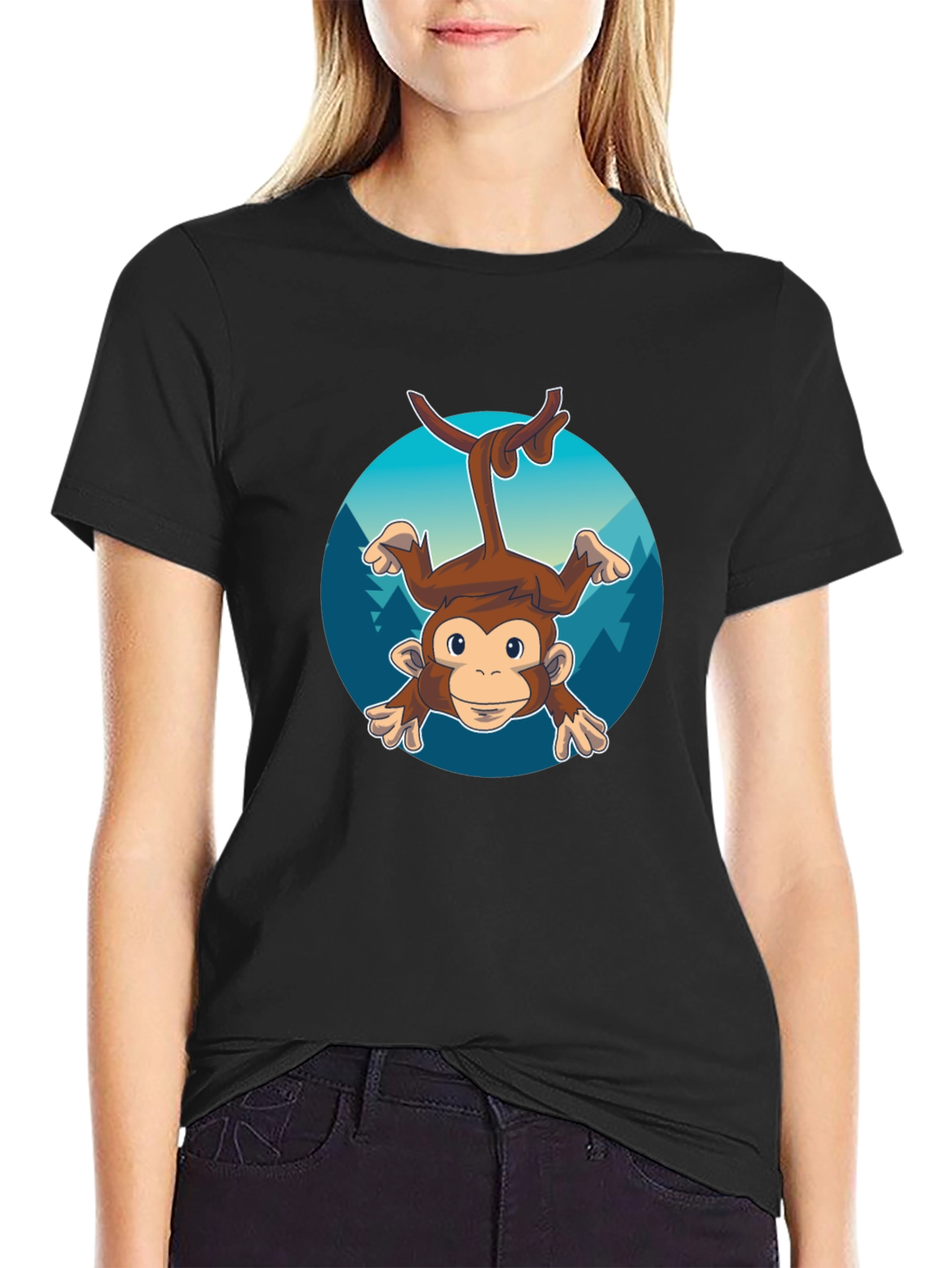 Monkeying Around Mens Black Graphic Tee