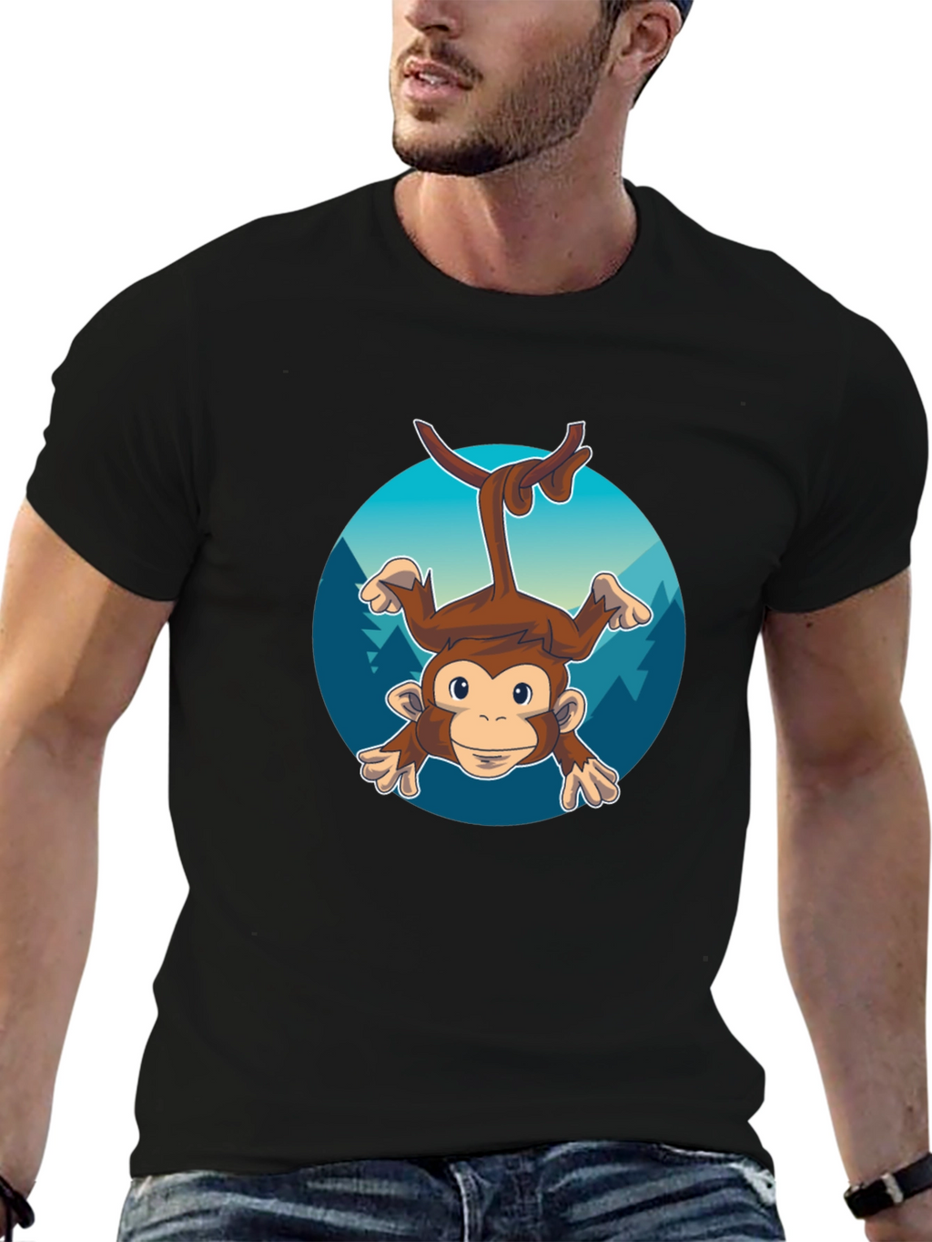 Monkeying Around Mens Black Graphic Tee