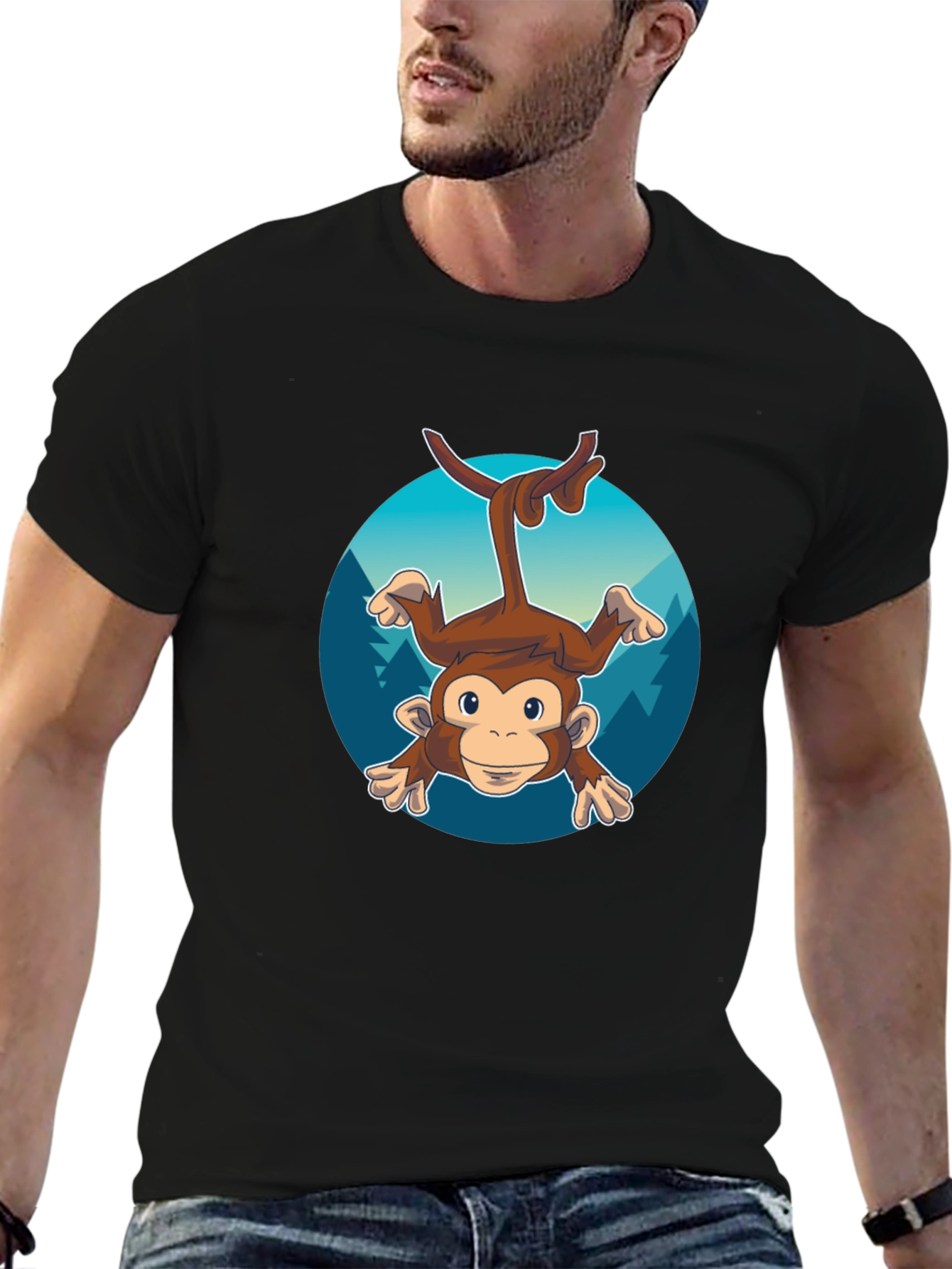 Monkeying Around Mens Black Graphic Tee