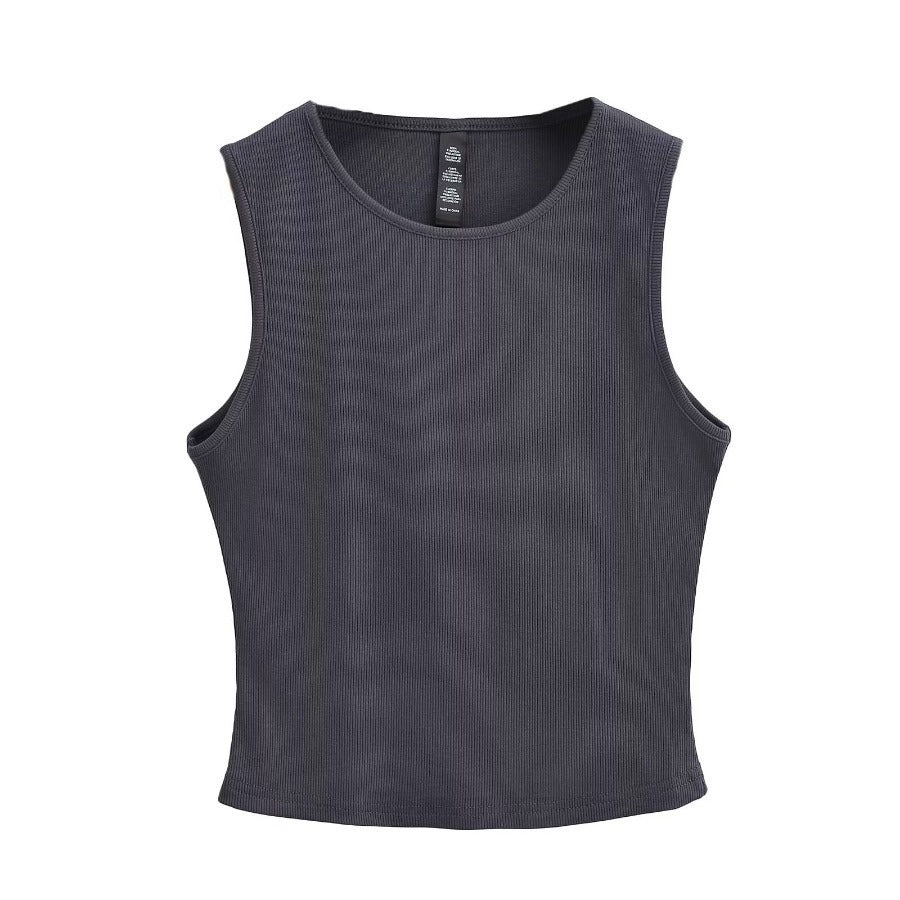 Sleeveless round neck cropped short vest