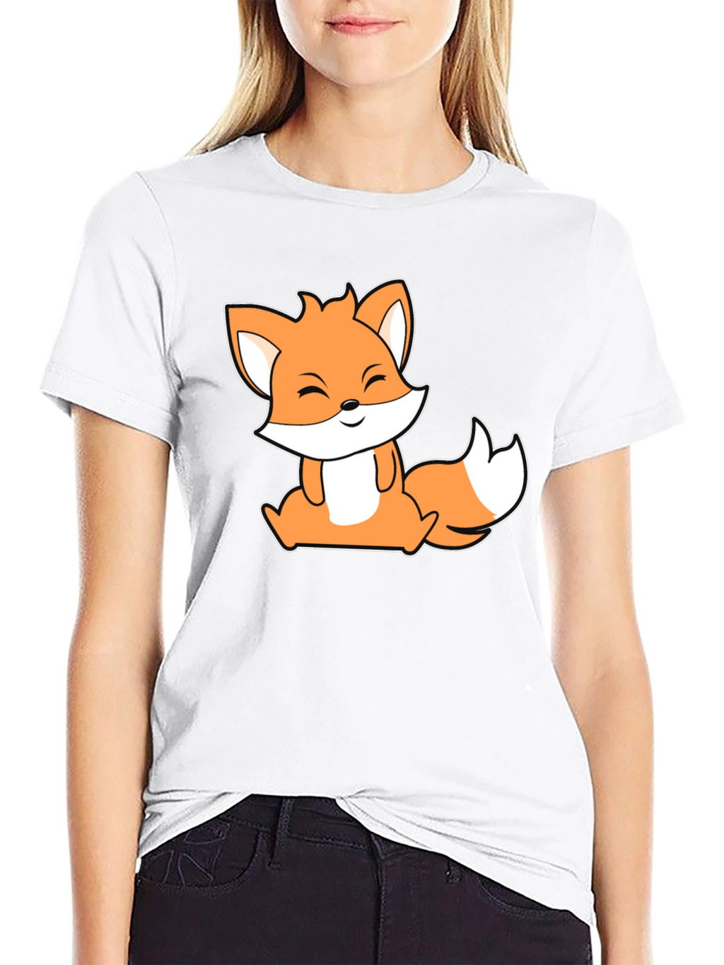 Cute Fox Graphic Black T-Shirt