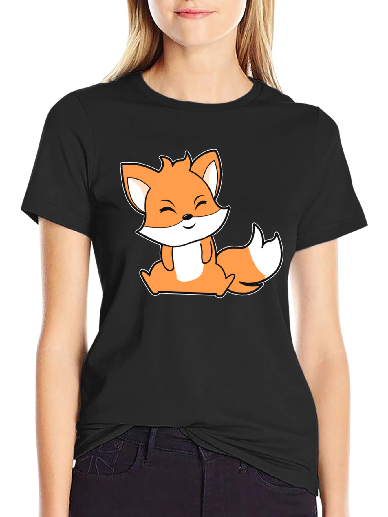 Cute Fox Graphic Black T-Shirt