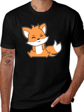 Cute Fox Graphic Black T-Shirt