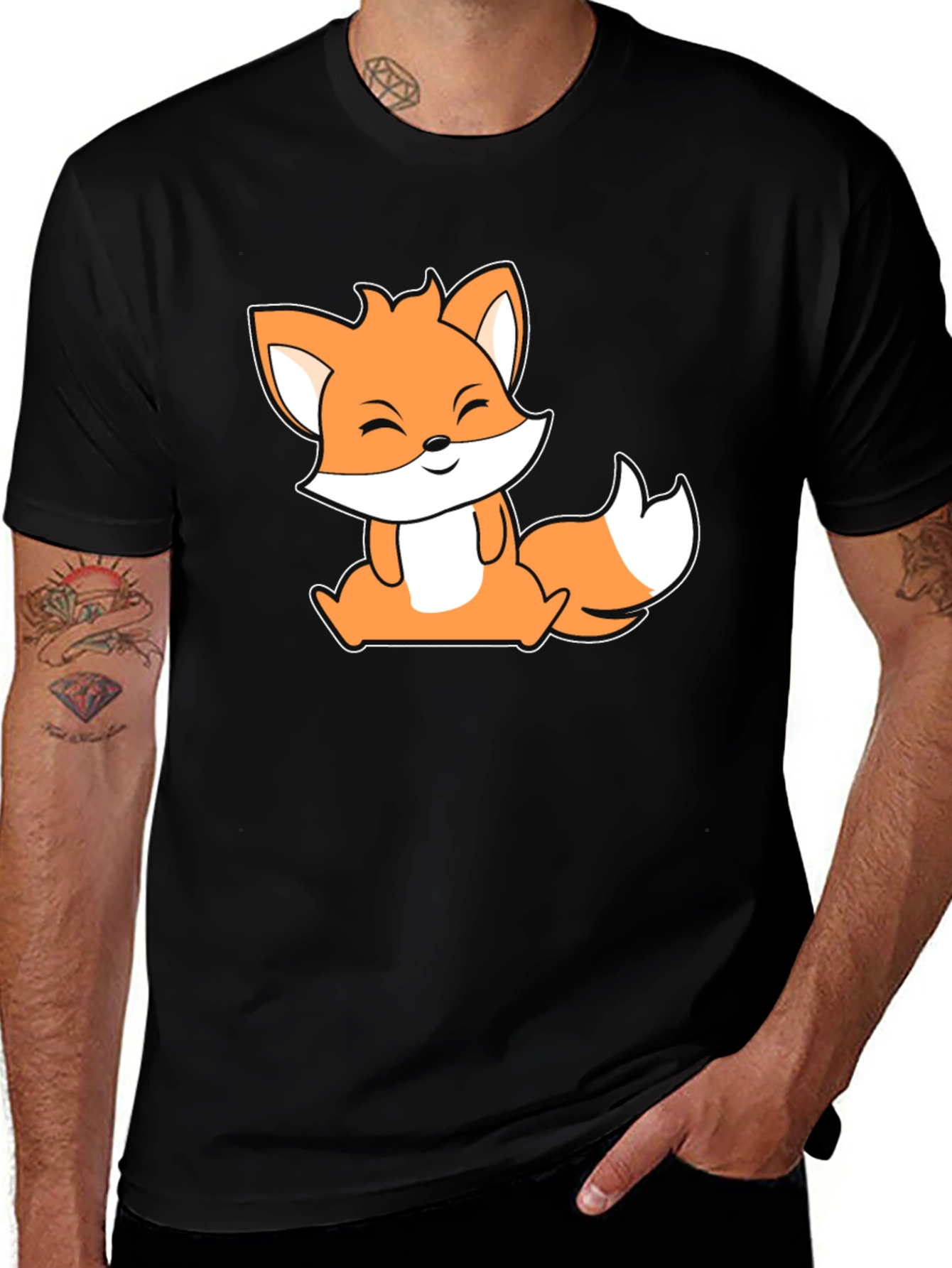 Cute Fox Graphic Black T-Shirt