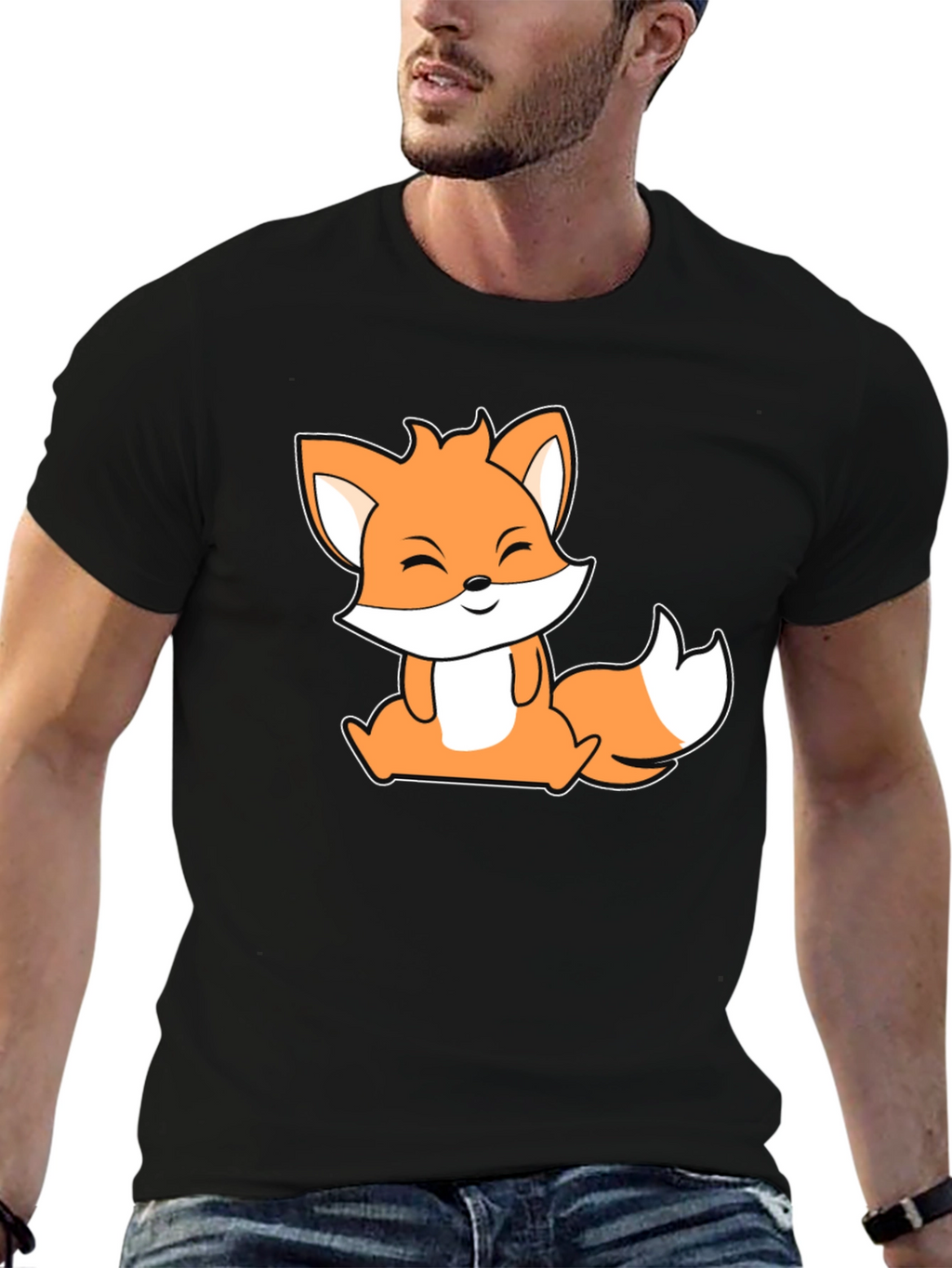 Cute Fox Graphic Black T-Shirt