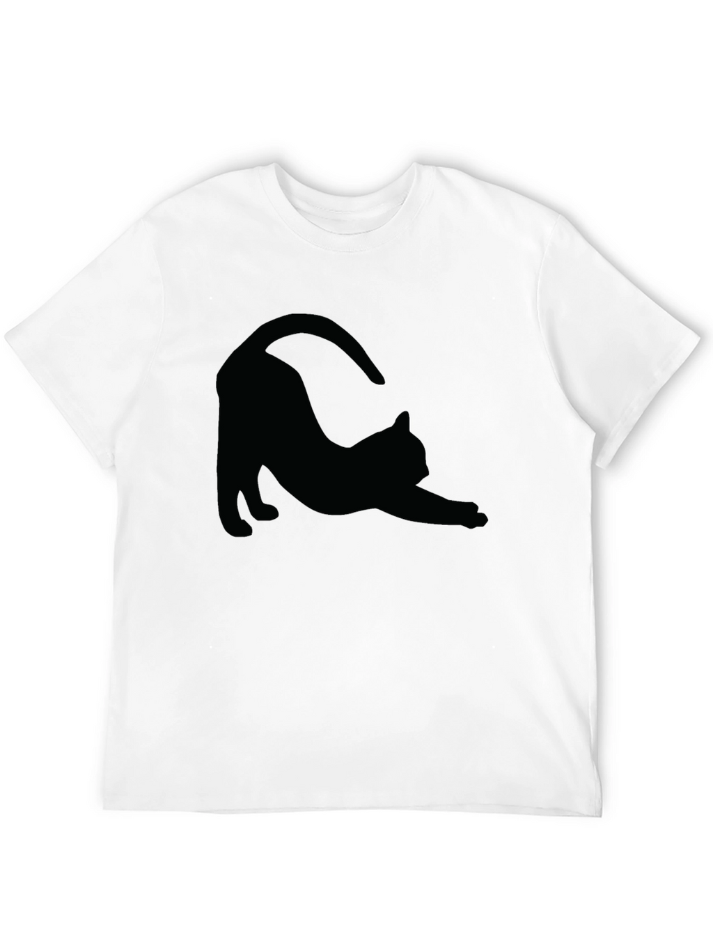 Stretching Cat Graphic Tee - Soft Black Cotton T-Shirt