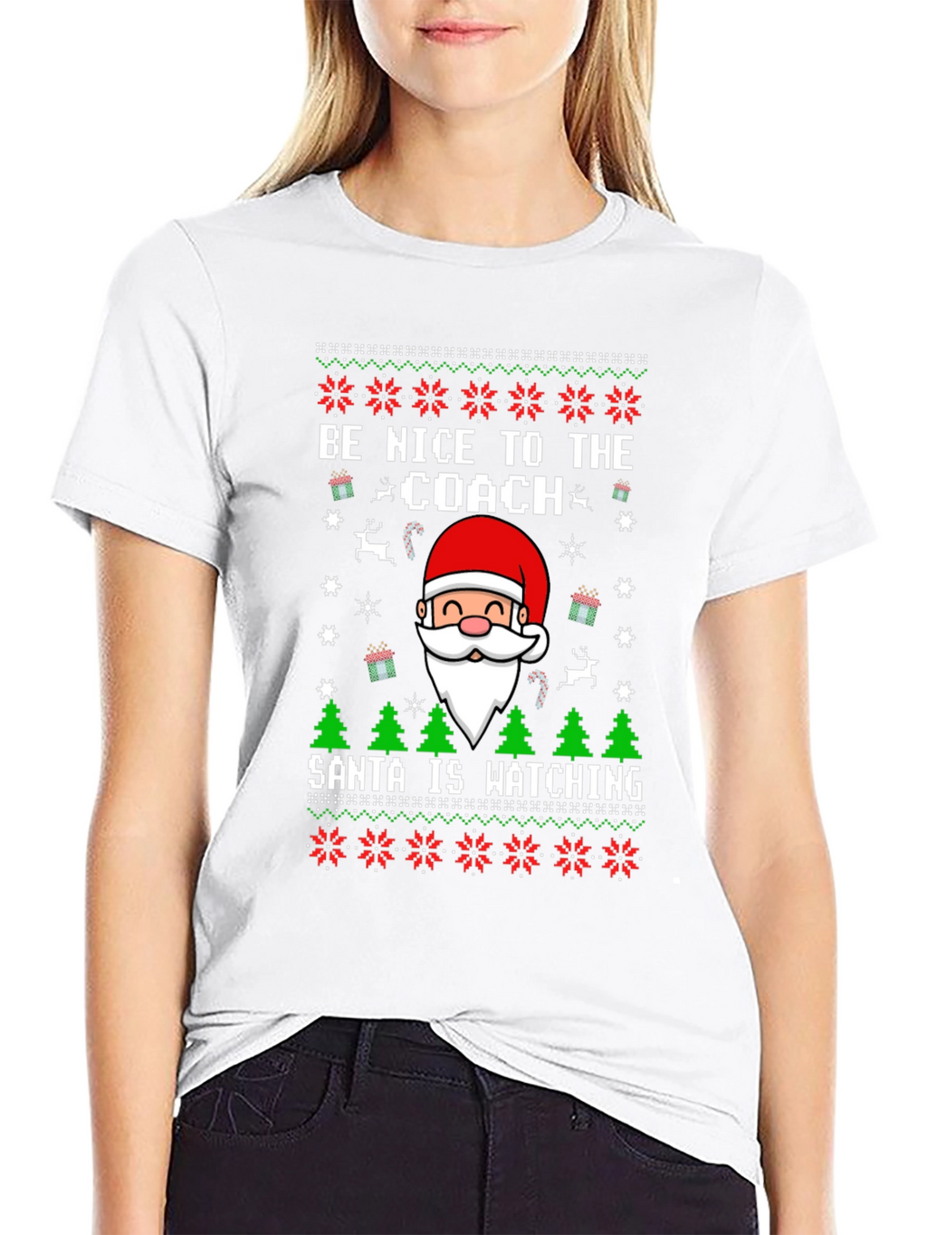 Be Nice to the Coach Santa Ugly Christmas T-Shirt