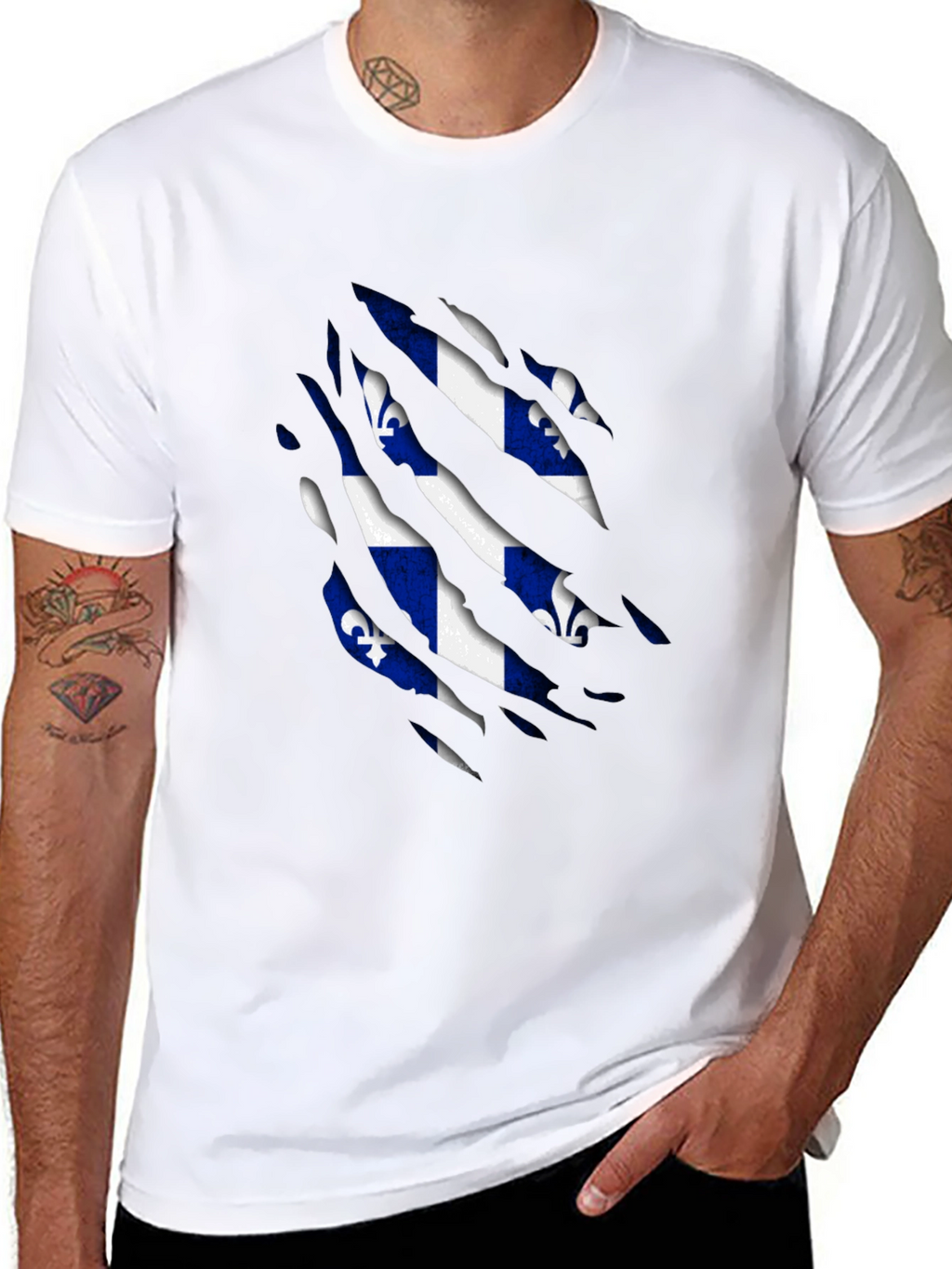Quebec Flag T-Shirt - Ripped Design
