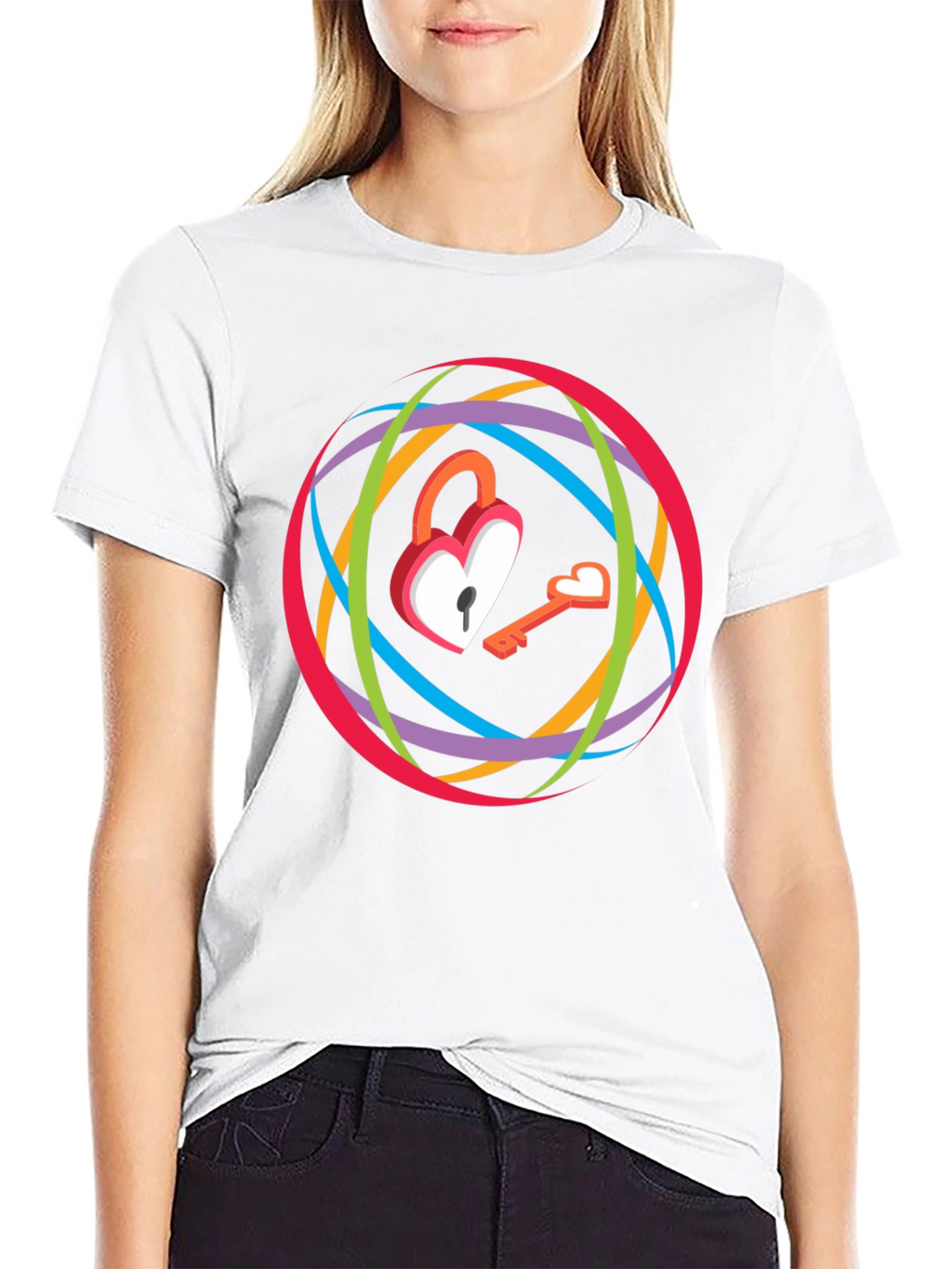 Heart Lock & Key Graphic T-Shirt - Modern Style