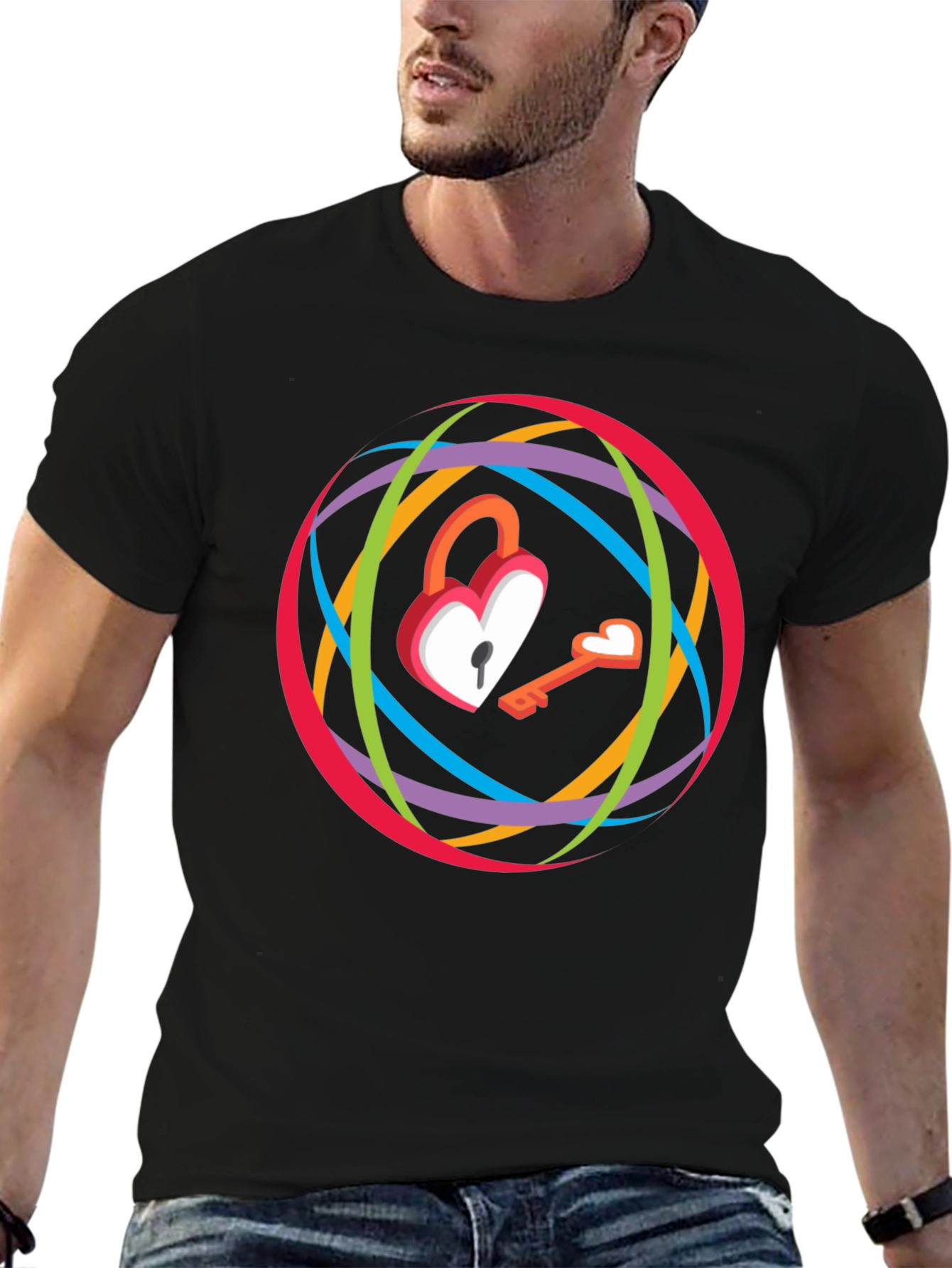 Heart Lock & Key Graphic T-Shirt - Modern Style