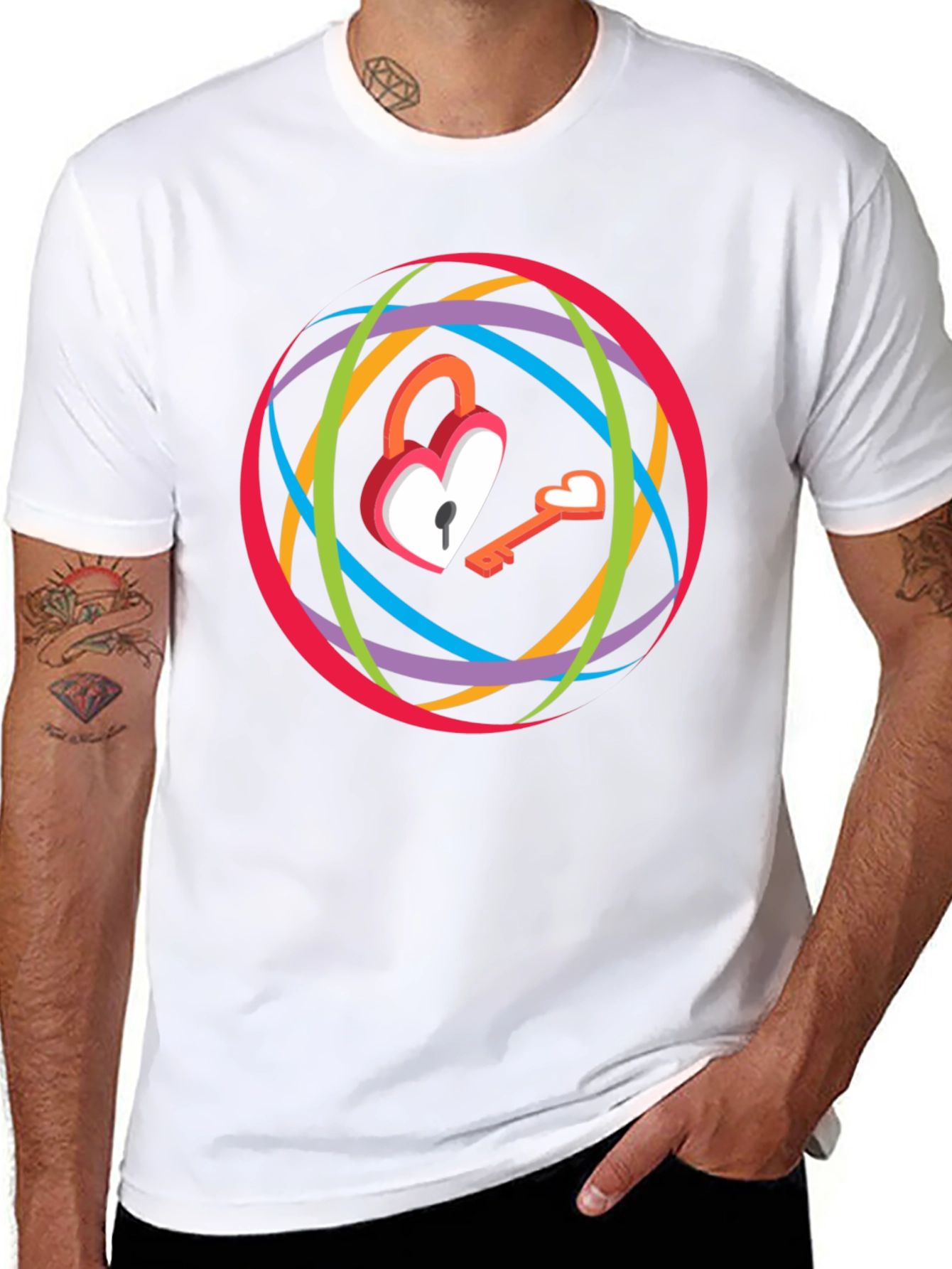 Heart Lock & Key Graphic T-Shirt - Modern Style