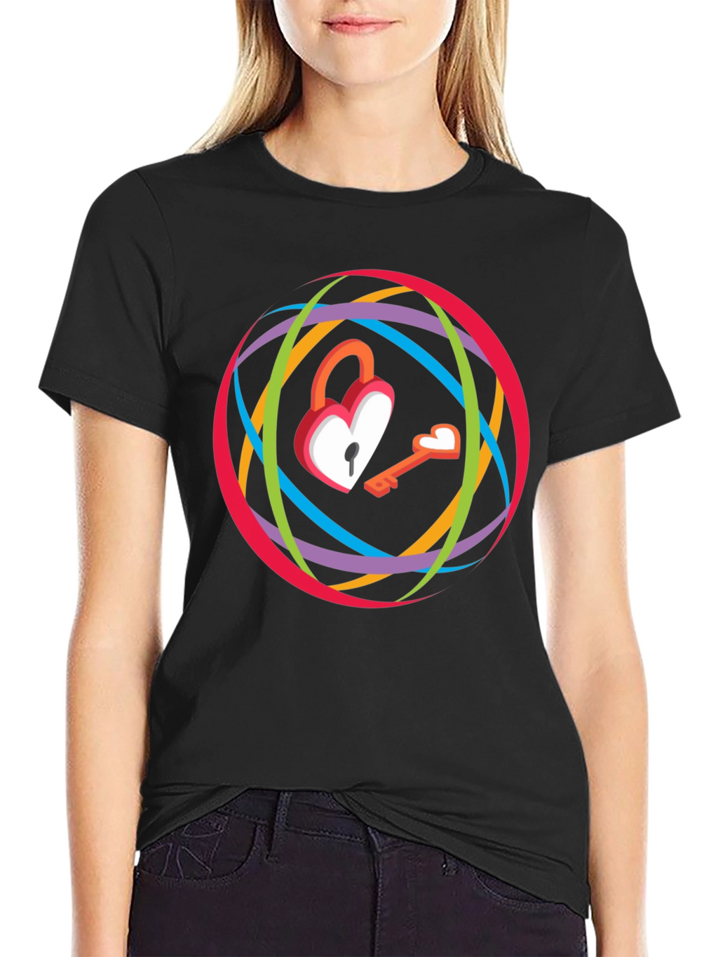 Heart Lock & Key Graphic T-Shirt - Modern Style