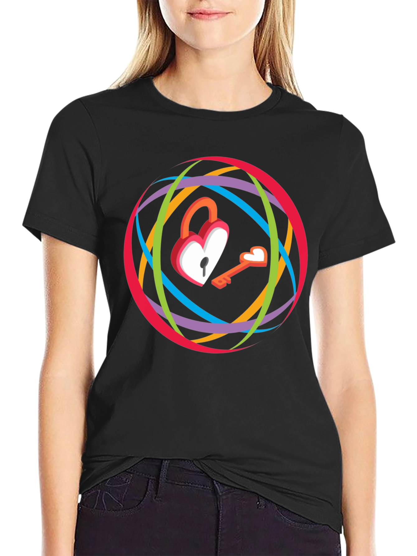 Heart Lock & Key Graphic T-Shirt - Modern Style