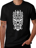 Tribal Mask Graphic Tee - Stylish Black Cotton T-Shirt