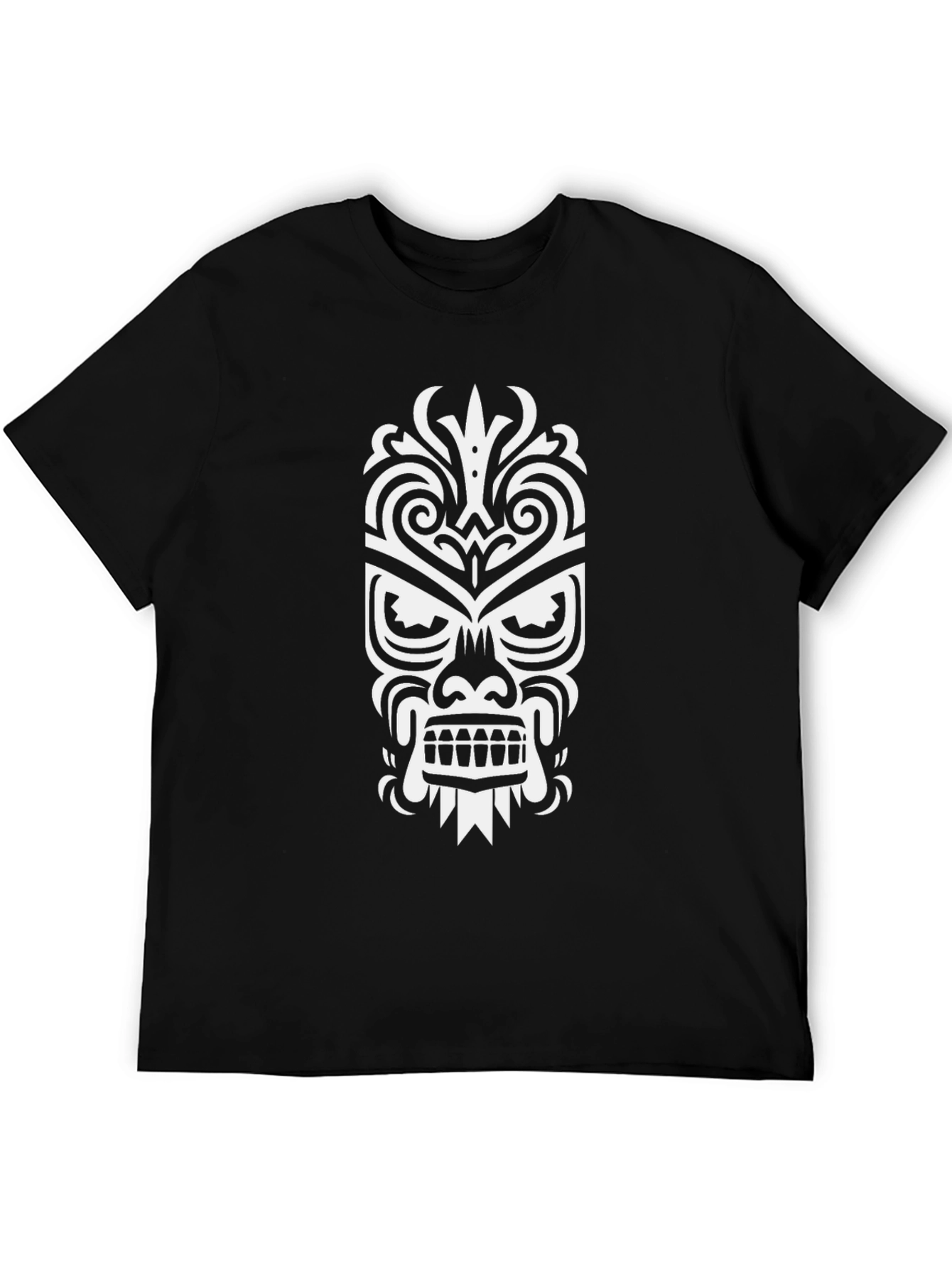 Tribal Mask Graphic Tee - Stylish Black Cotton T-Shirt