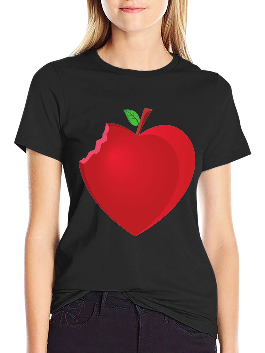 Bitten Apple Heart Graphic Tee - Unisex Black T-Shirt
