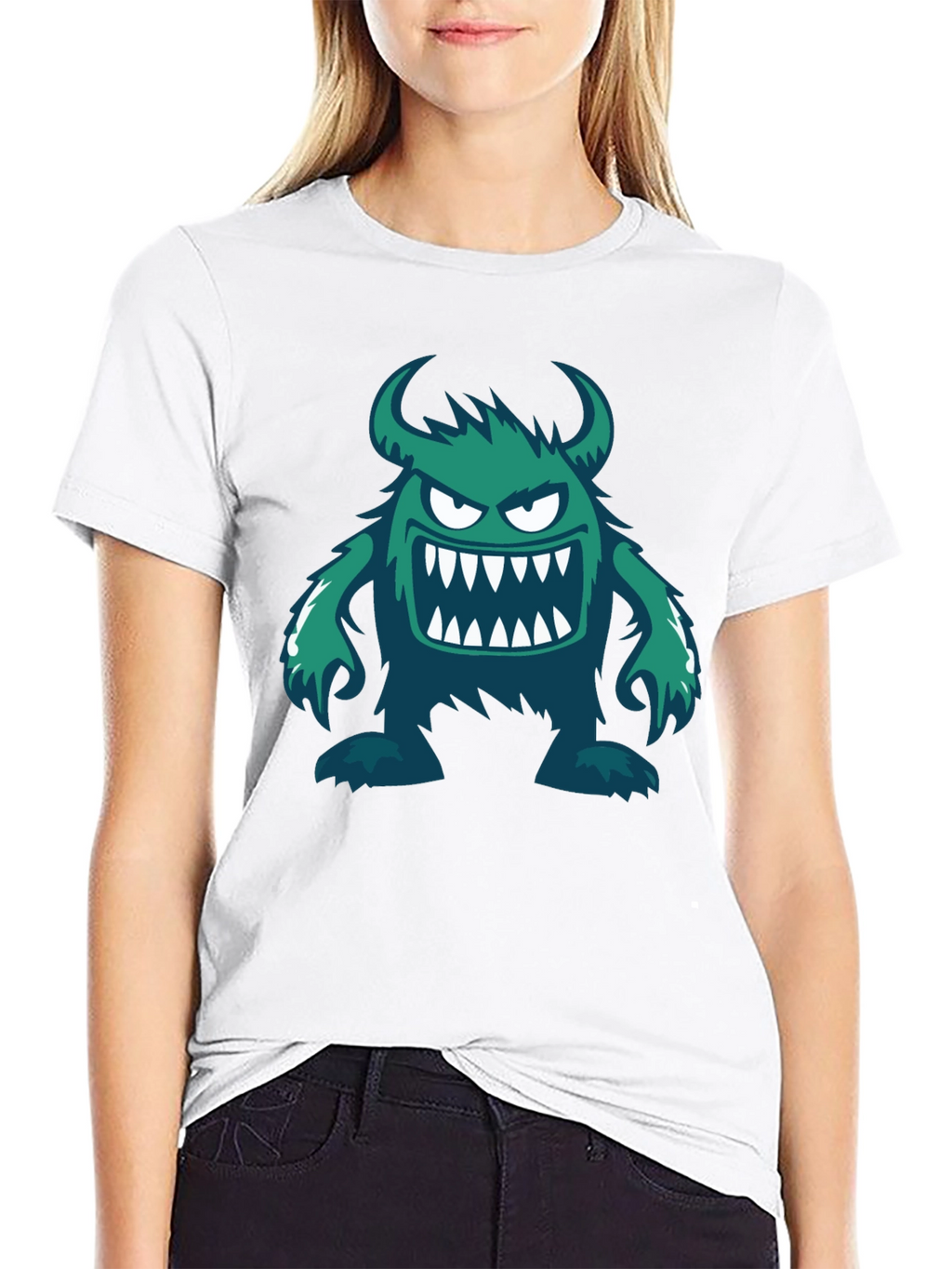 Monster Graphic Print Crew Neck Tee - Black