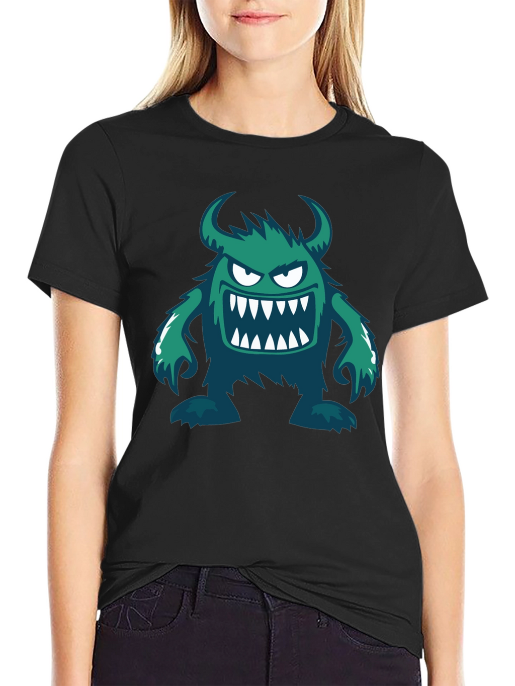 Monster Graphic Print Crew Neck Tee - Black