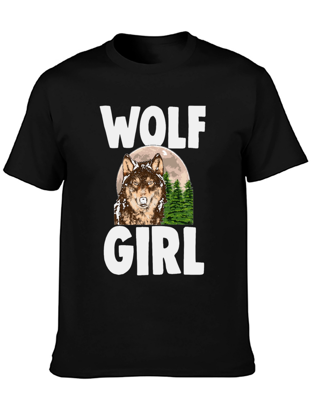 Wolf Girl Graphic Tee - Black Cotton T-Shirt