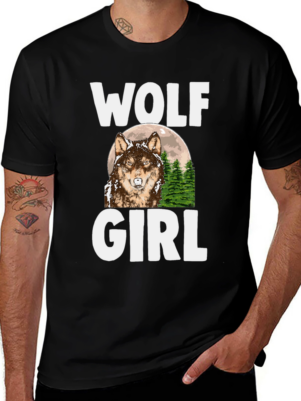 Wolf Girl Graphic Tee - Black Cotton T-Shirt