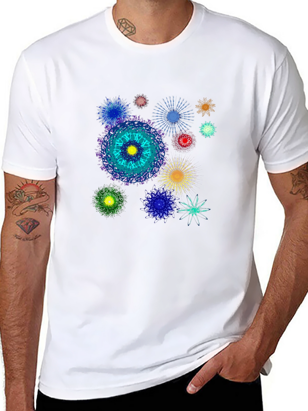 Abstract Mandala Graphic Print Black T-Shirt