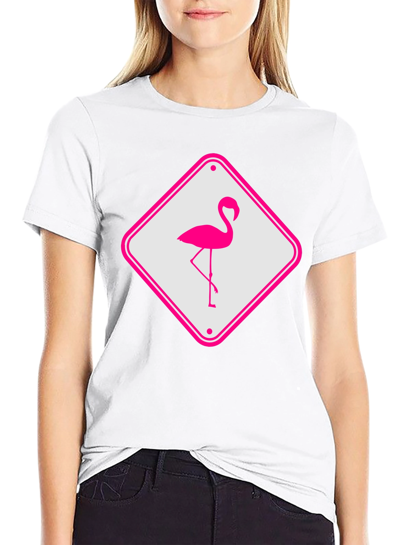 Flamingo Sign Graphic Tee - Cool Novelty T-Shirt