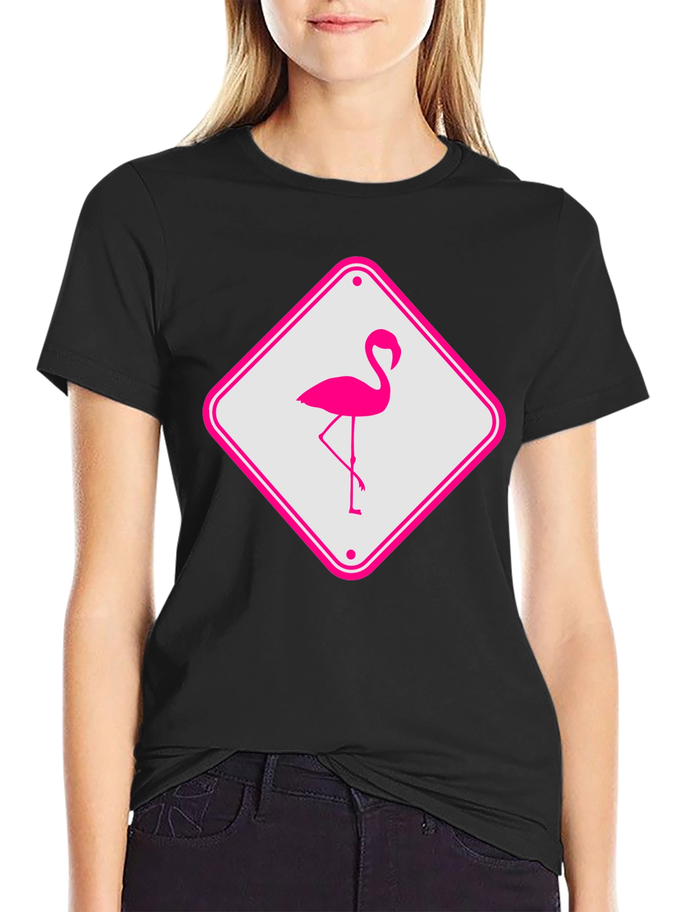Flamingo Sign Graphic Tee - Cool Novelty T-Shirt
