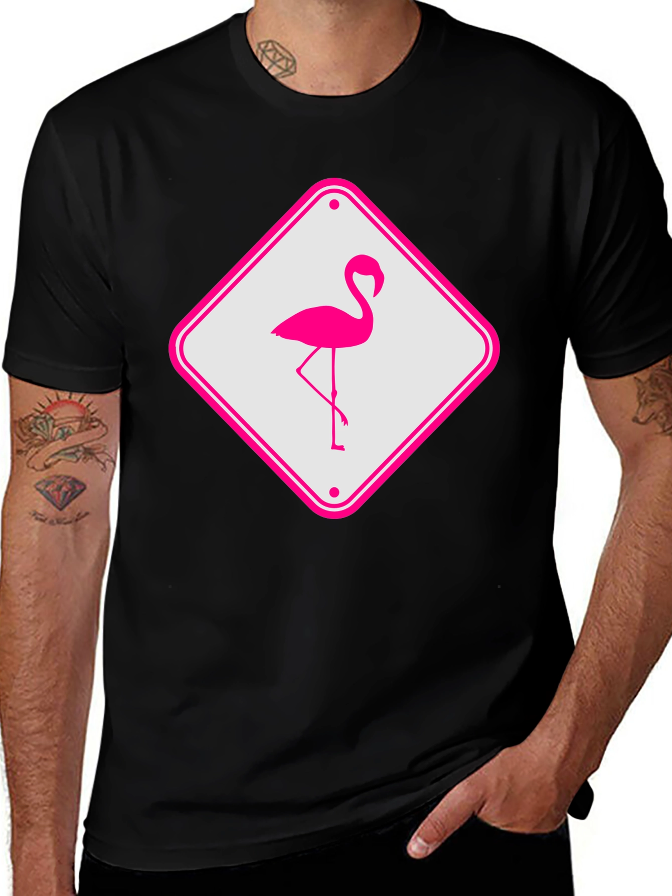 Flamingo Sign Graphic Tee - Cool Novelty T-Shirt