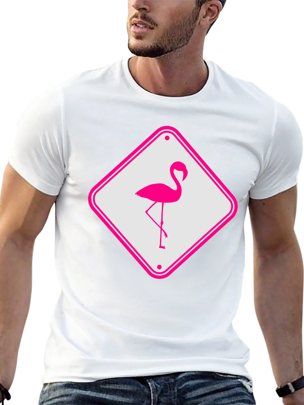 Flamingo Sign Graphic Tee - Cool Novelty T-Shirt