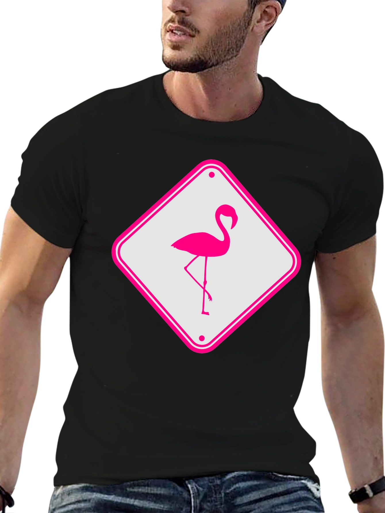 Flamingo Sign Graphic Tee - Cool Novelty T-Shirt
