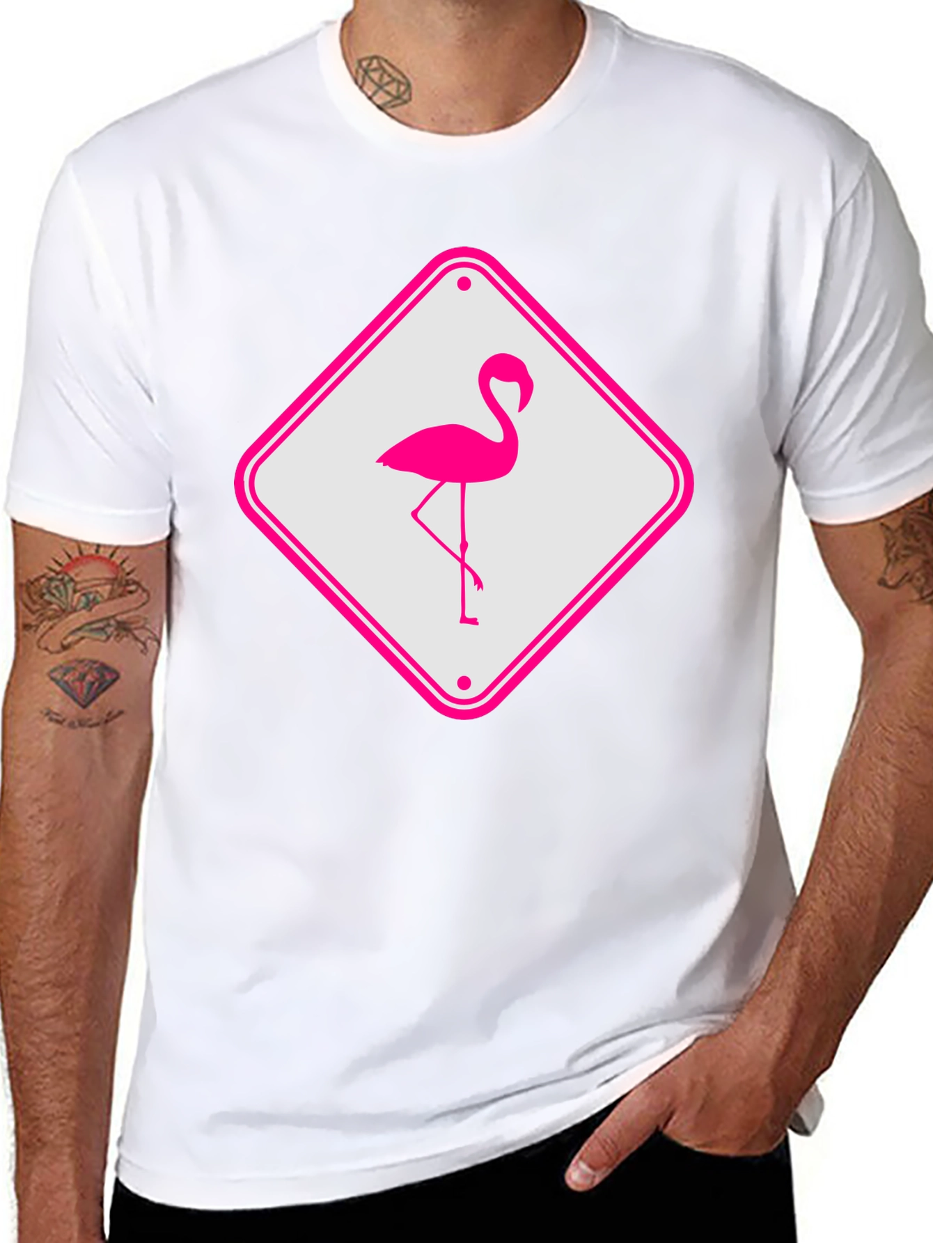 Flamingo Sign Graphic Tee - Cool Novelty T-Shirt