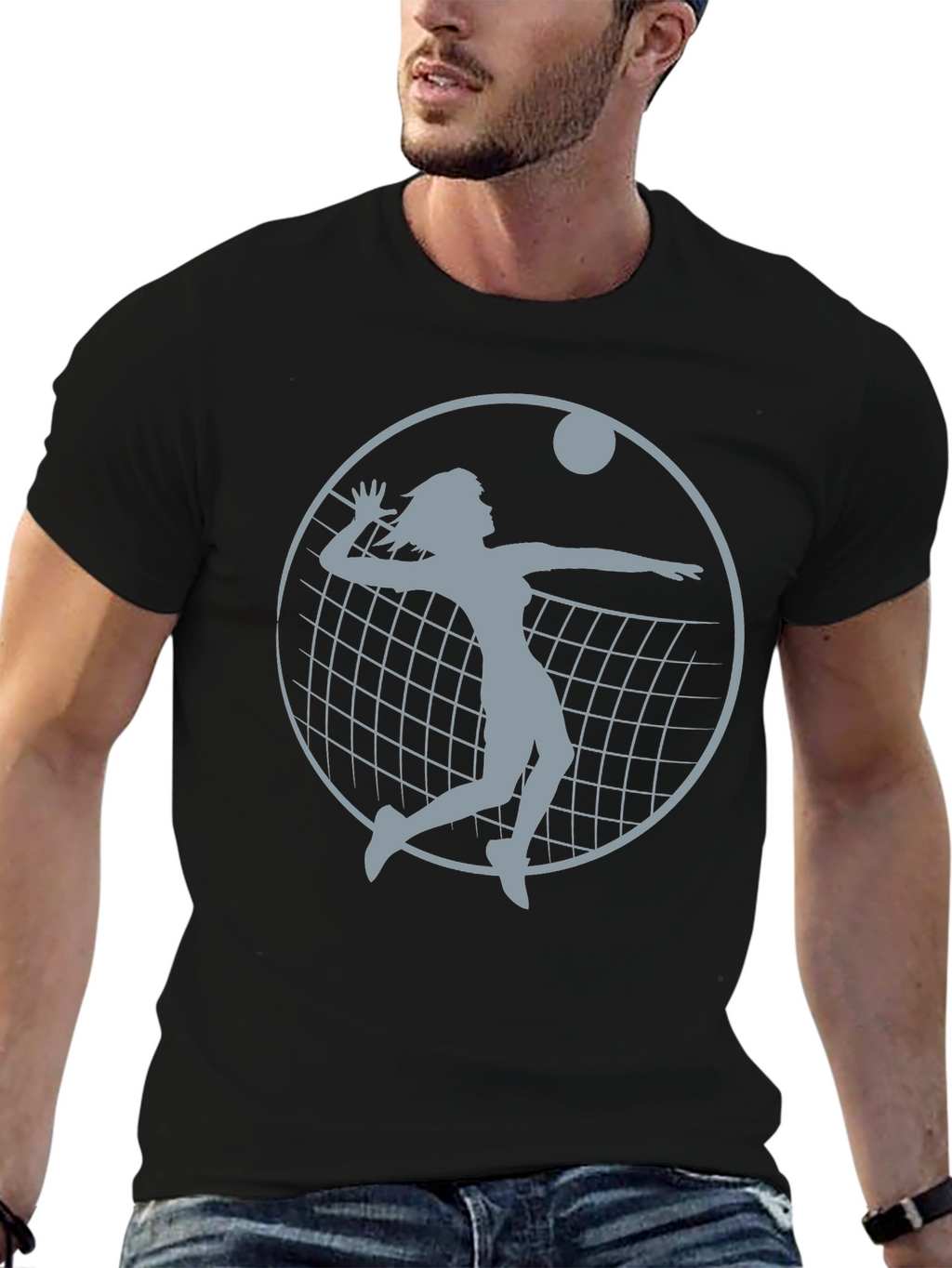 Volleyball Player Graphic Tee - Black Cotton Shirt