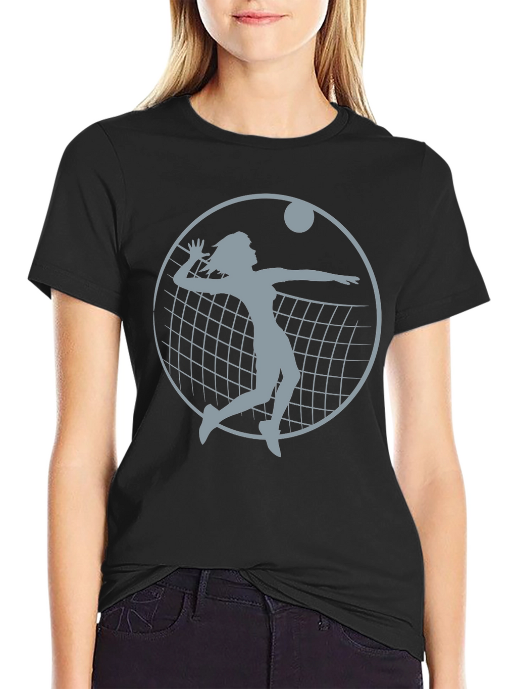 Volleyball Player Graphic Tee - Black Cotton Shirt