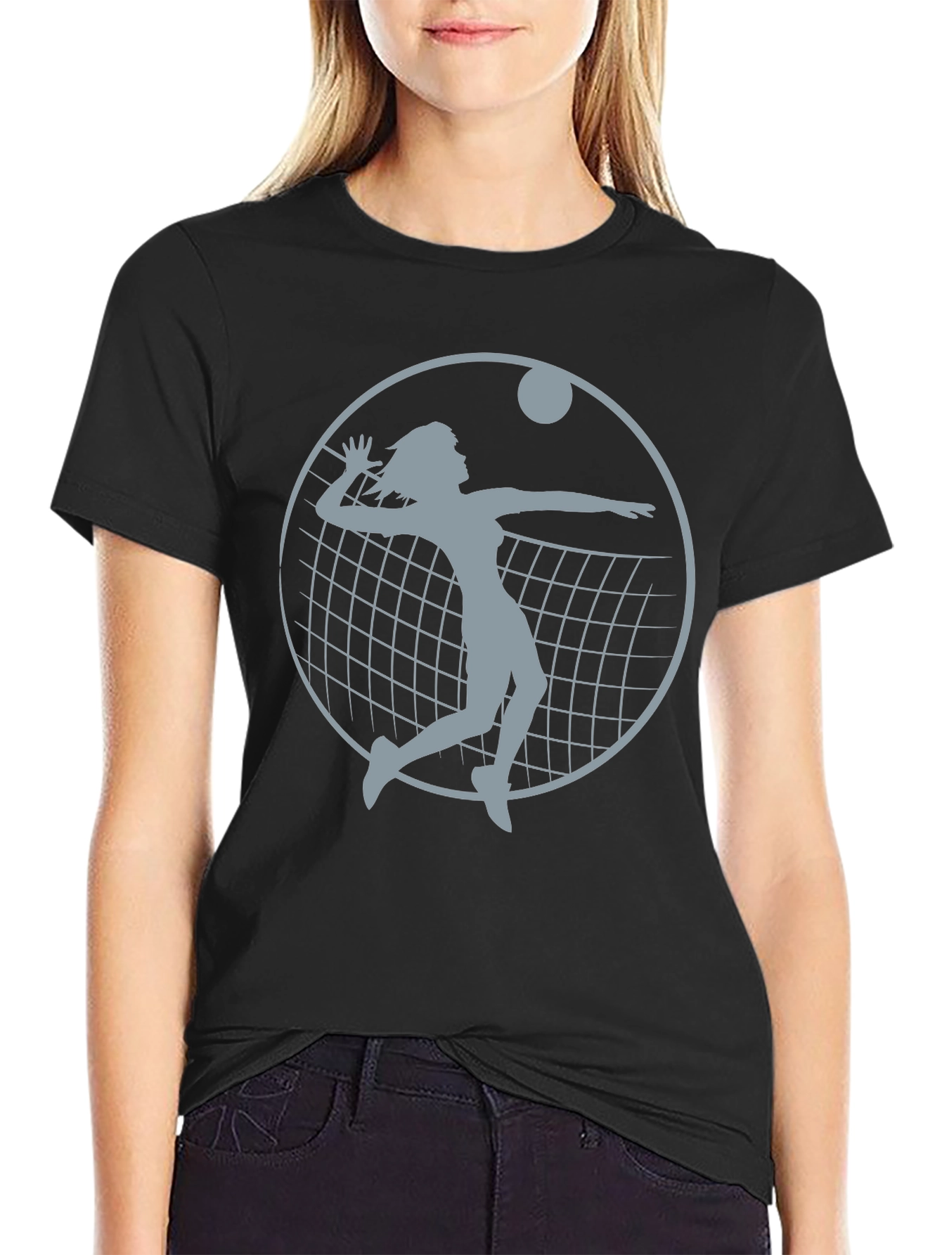 Volleyball Player Graphic Tee - Black Cotton Shirt