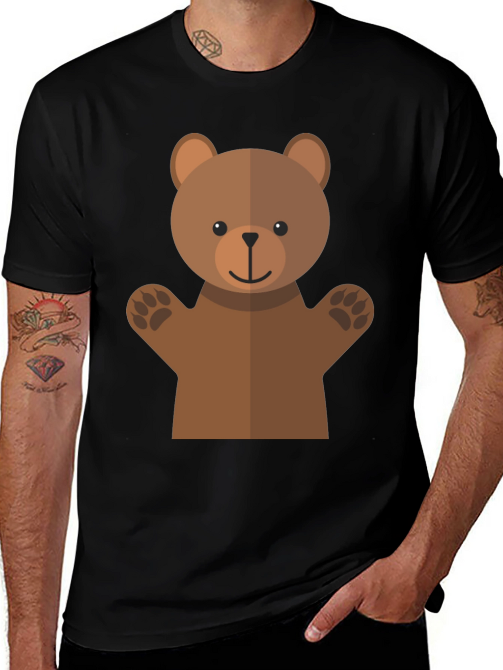 Cute Bear Graphic Tee - Black T-Shirt