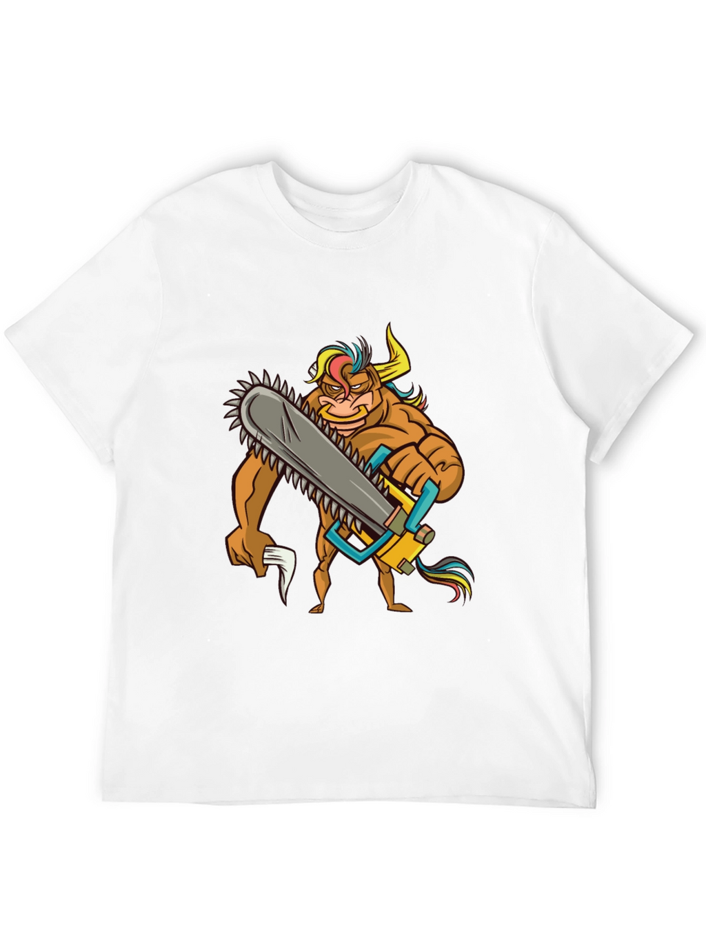 Cartoon Bull Chainsaw Black T-Shirt