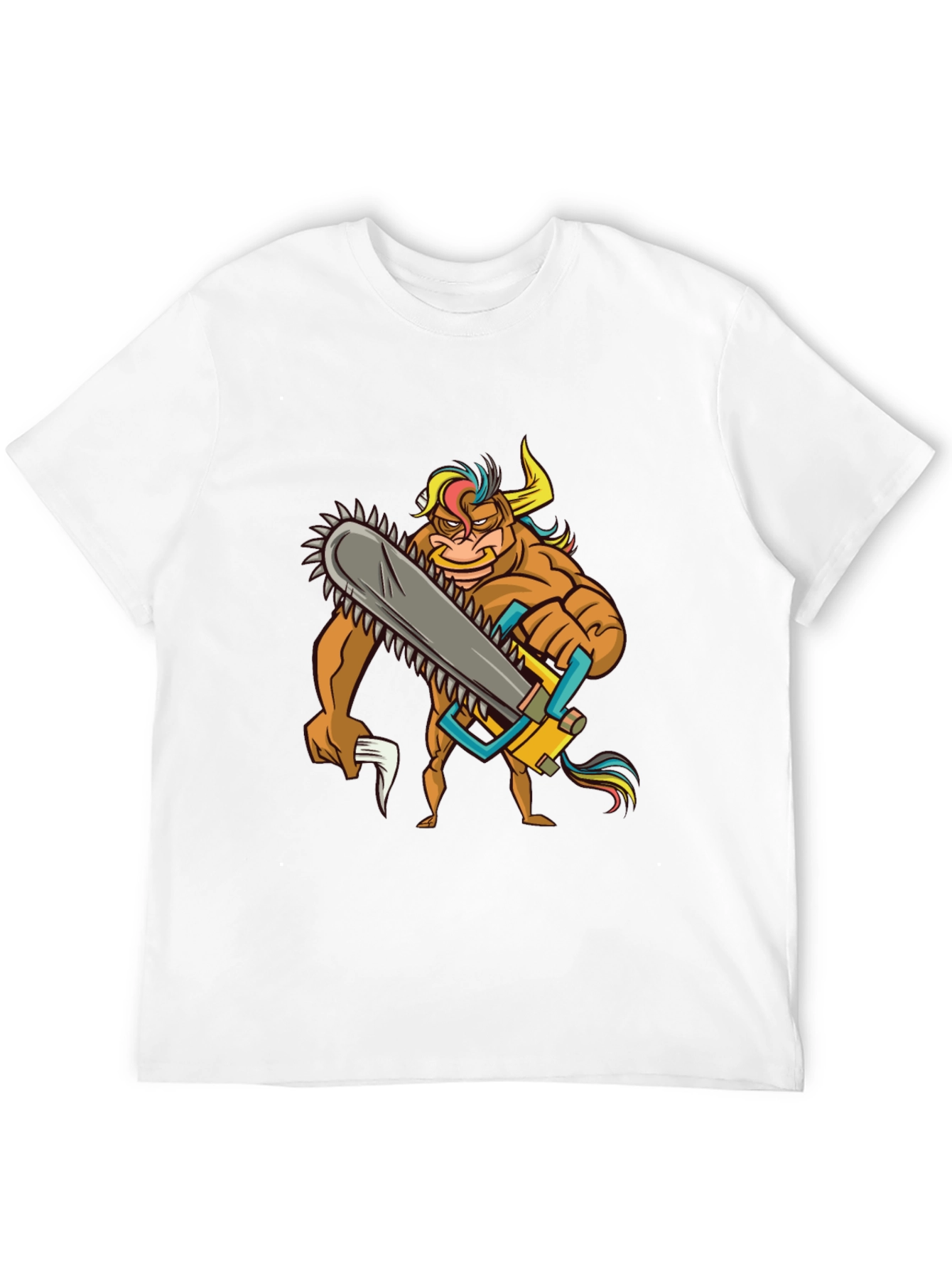 Cartoon Bull Chainsaw Black T-Shirt