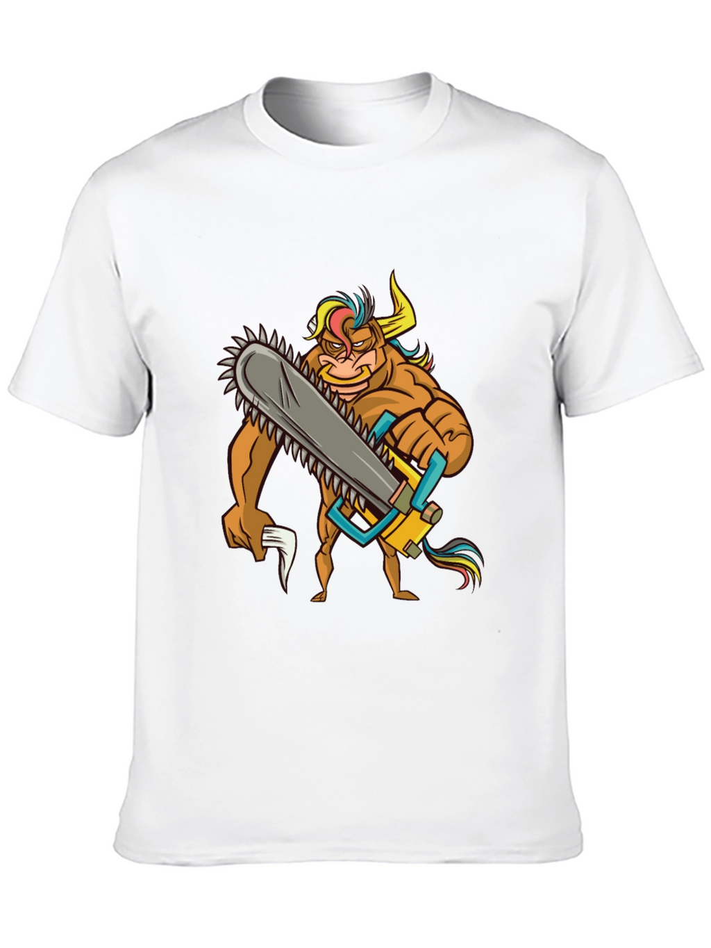 Cartoon Bull Chainsaw Black T-Shirt