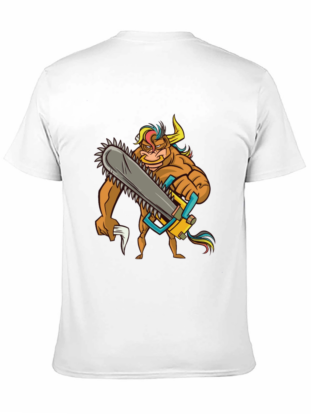 Cartoon Bull Chainsaw Black T-Shirt