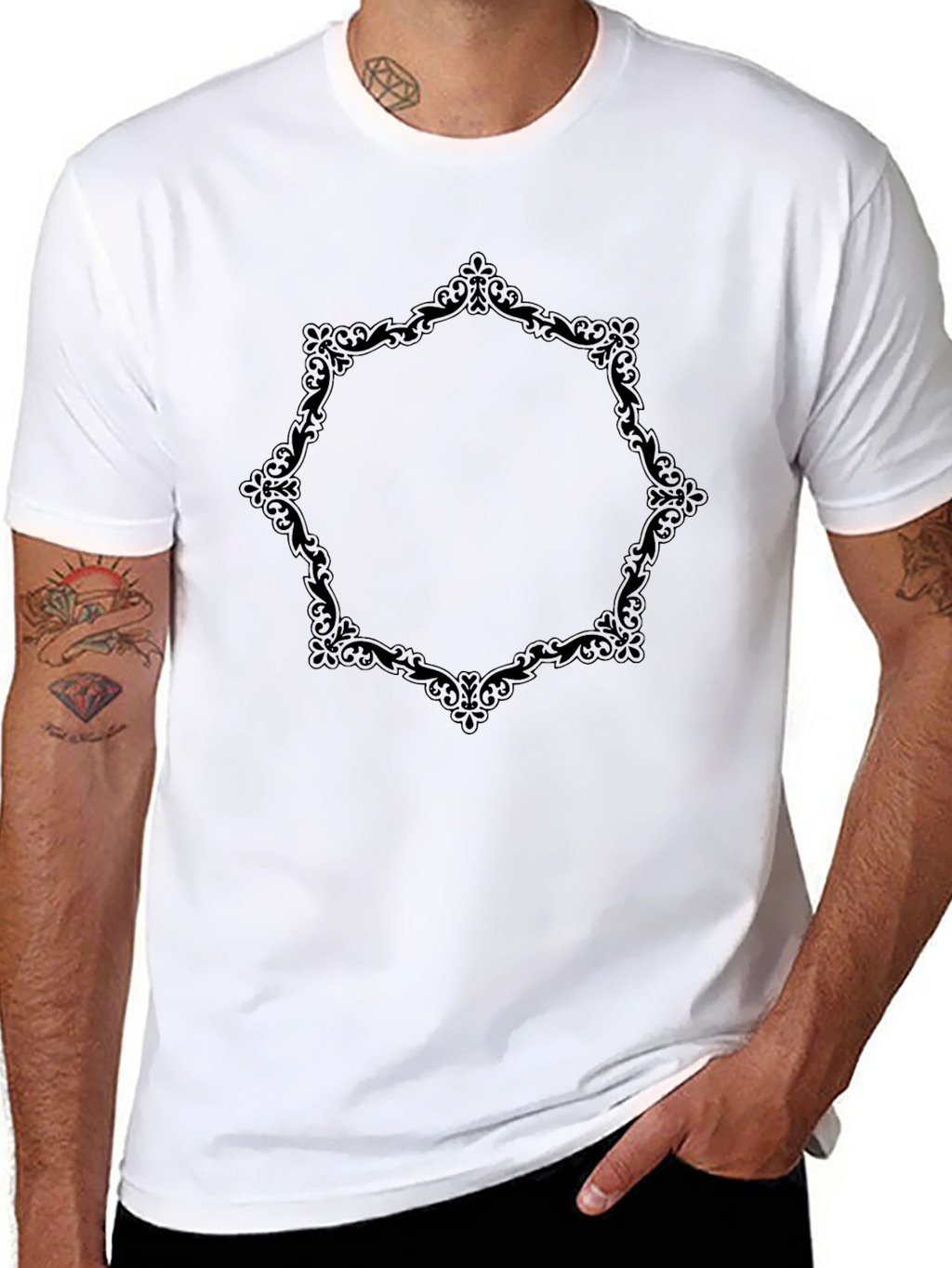 Elegant Black T-Shirt with Ornate Frame Design