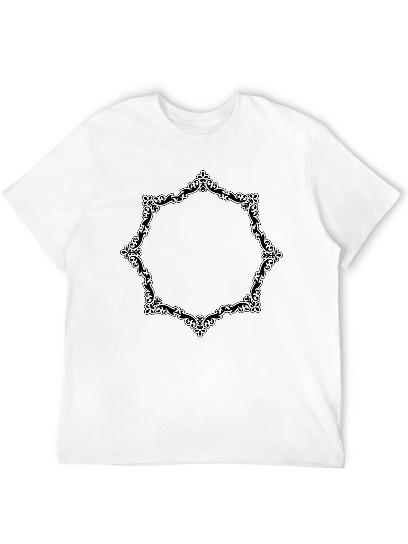 Elegant Black T-Shirt with Ornate Frame Design