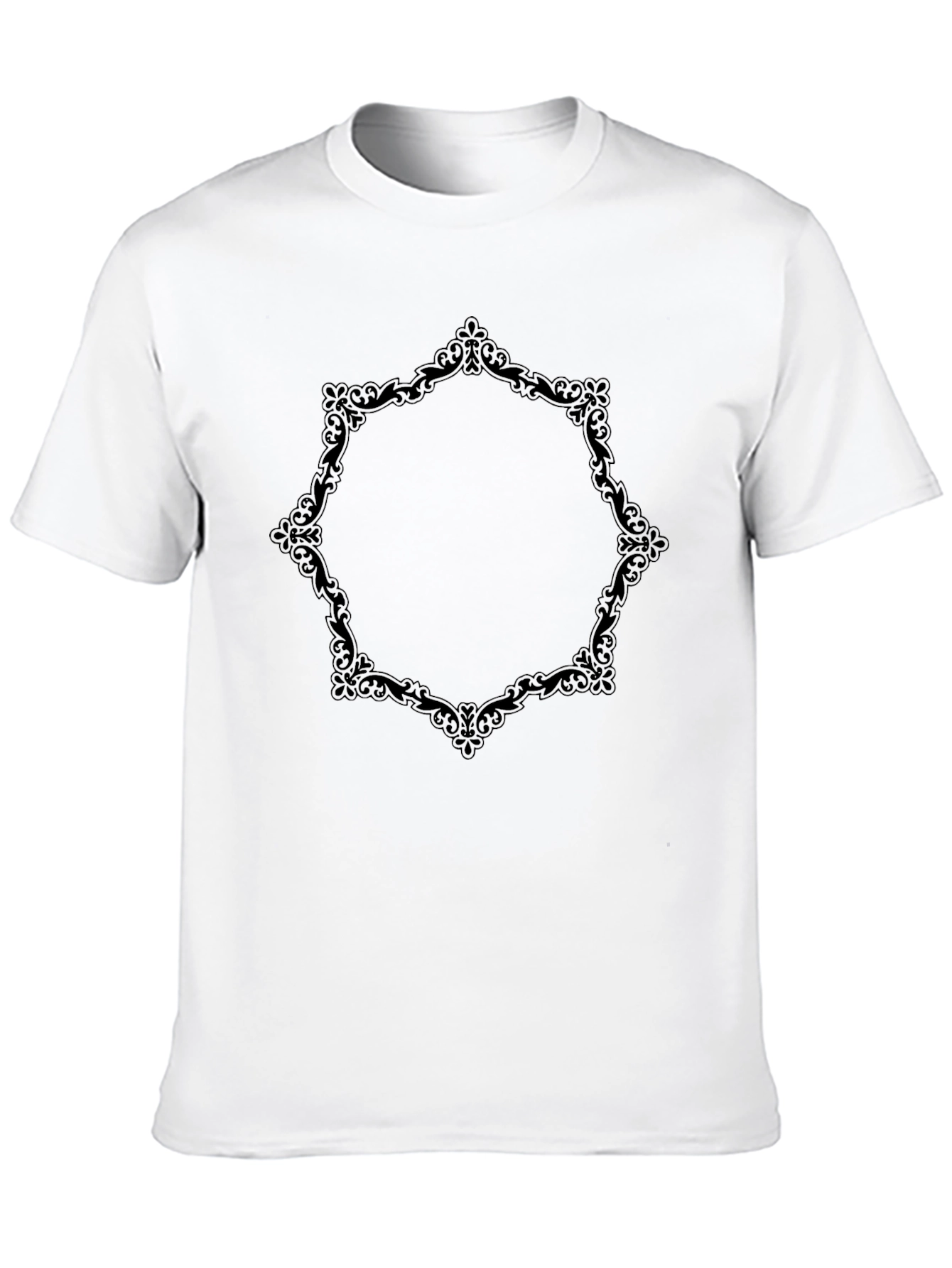Elegant Black T-Shirt with Ornate Frame Design