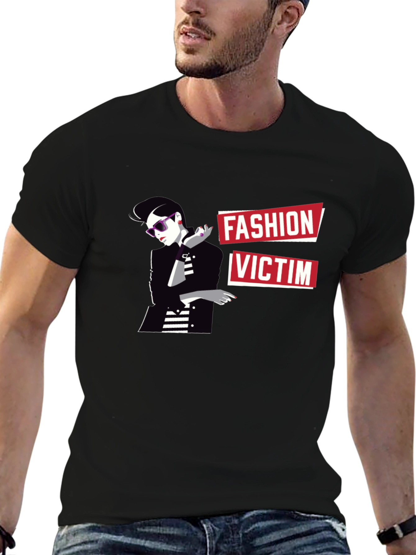 Fashion Victim Graphic Tee - Stylish Black T-Shirt